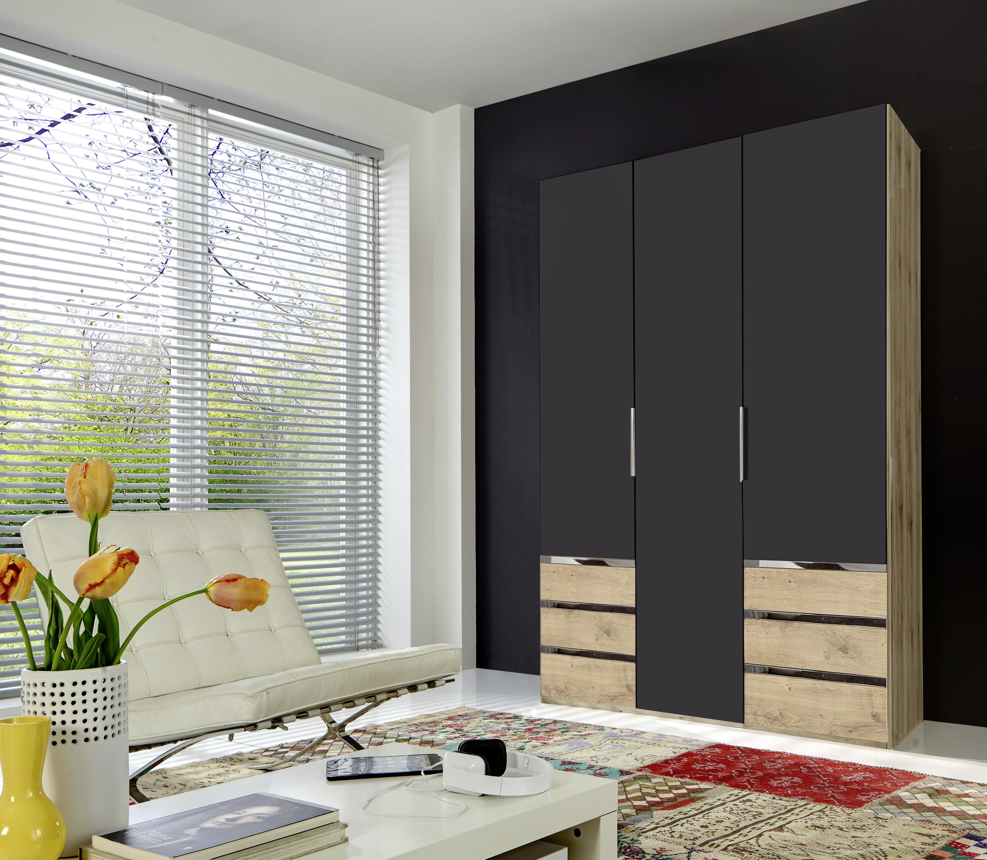 Drehtürenschrank mit Schubladen 150cm Level 36a, Graphit Dekor - Eichefarben/Graphitfarben, MODERN, Holzwerkstoff (150/216/58cm) - MID.YOU