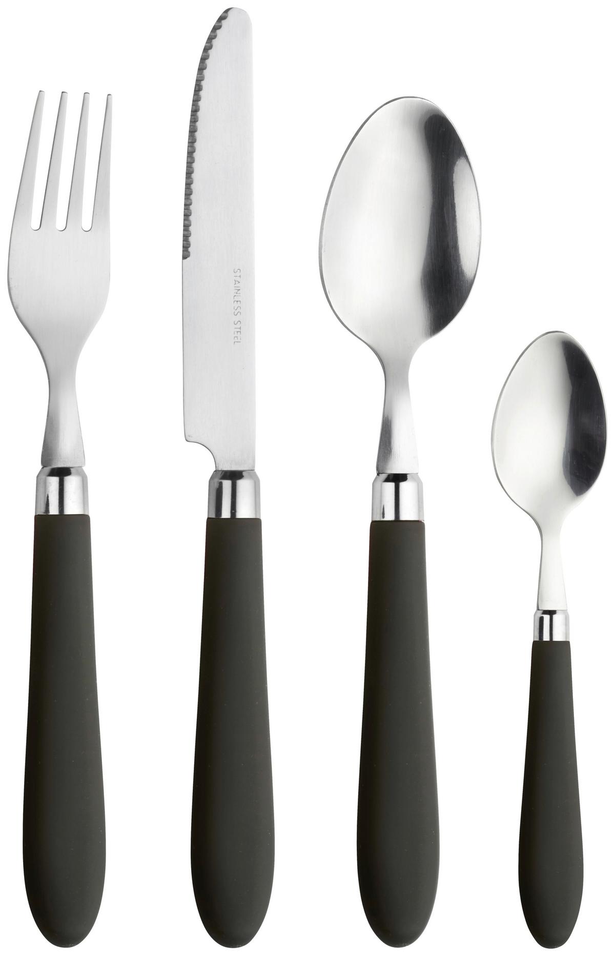 Besteckset Daisy Black Schwarz/Edelstahlfarben - Edelstahlfarben/Schwarz, Basics, Kunststoff/Metall - Pintinox