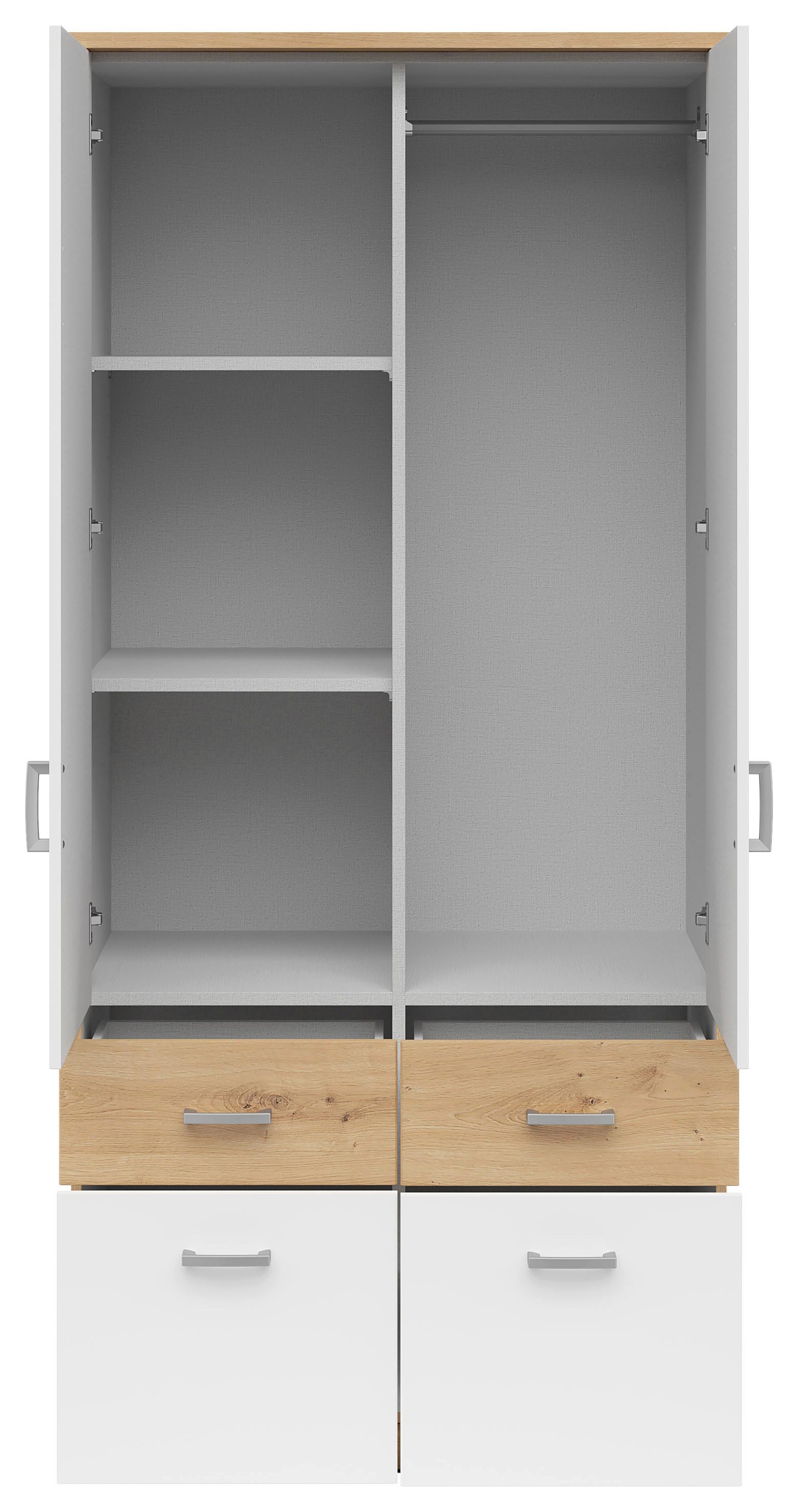 Drehtürenschrank mit Laden 91cm Brando, Weiß/Eiche Dekor