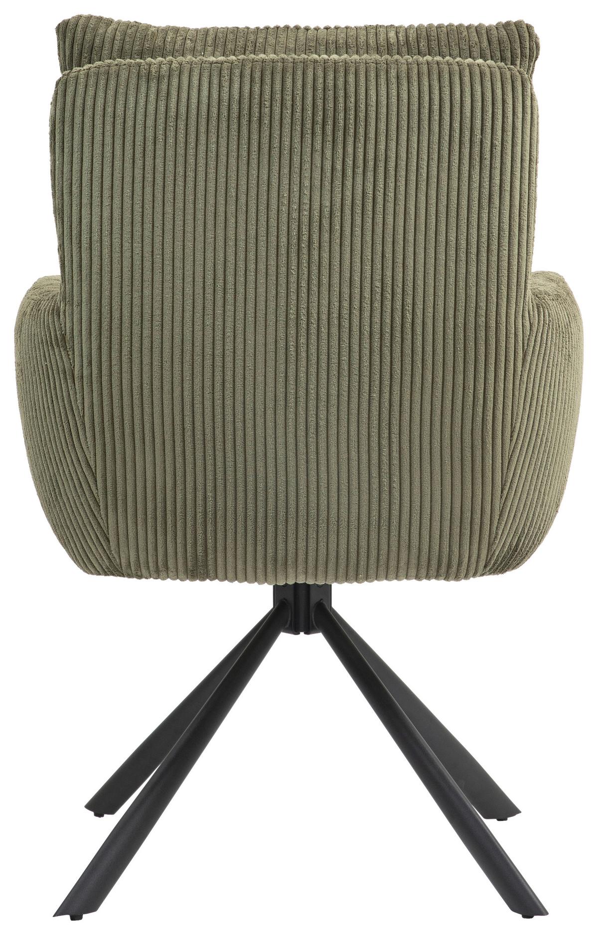 Armlehnstuhl Leni Cord Grün Sitzfl. 180° drehbar, B: 60cm - Schwarz/Grün, KONVENTIONELL, Textil/Metall (60/95/67cm) - MID.YOU