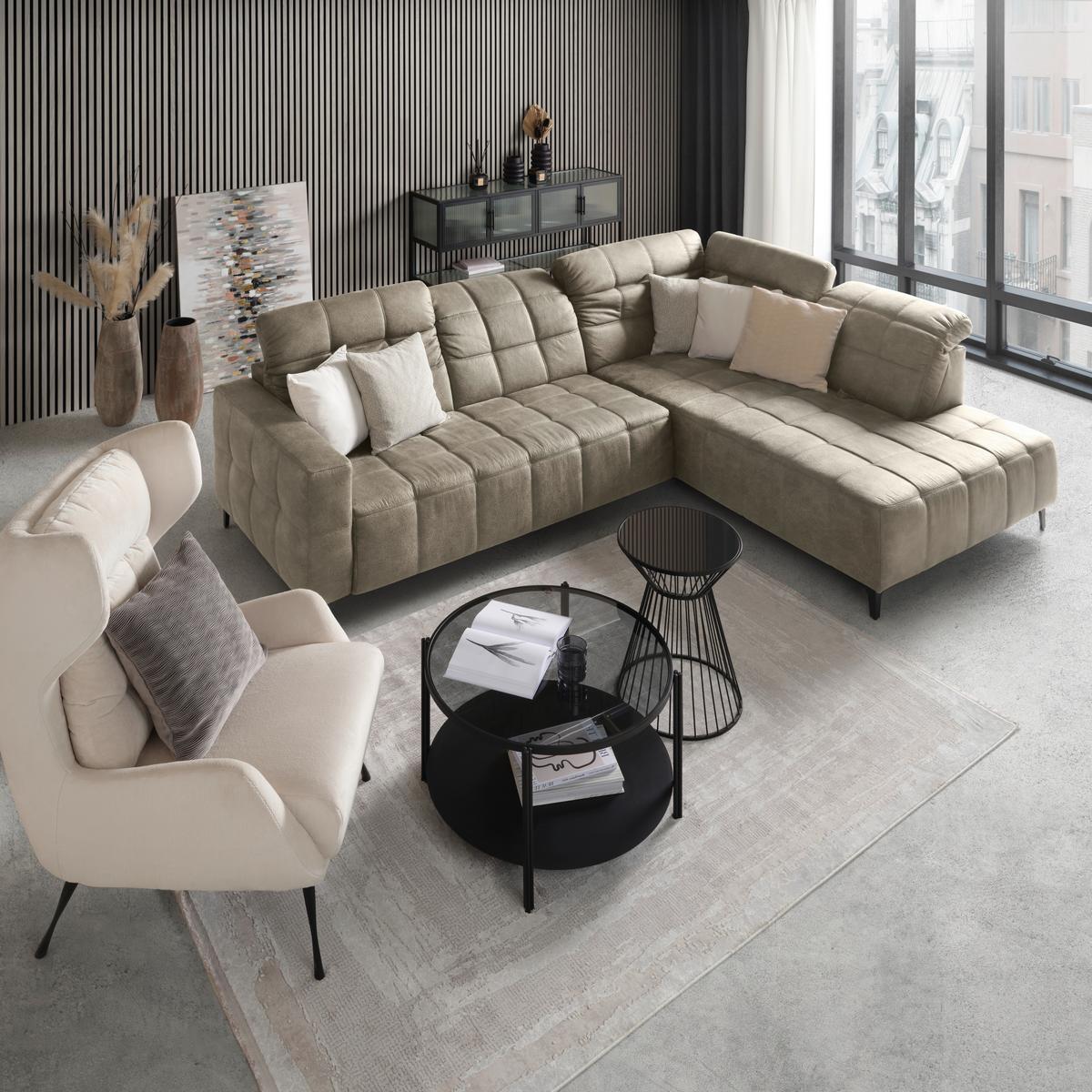 Rohová sedačka PANAMA, pravá, sivá - čierna/sivá, Konventionell, kov/textil (304/89-102/216cm) - Premium Living