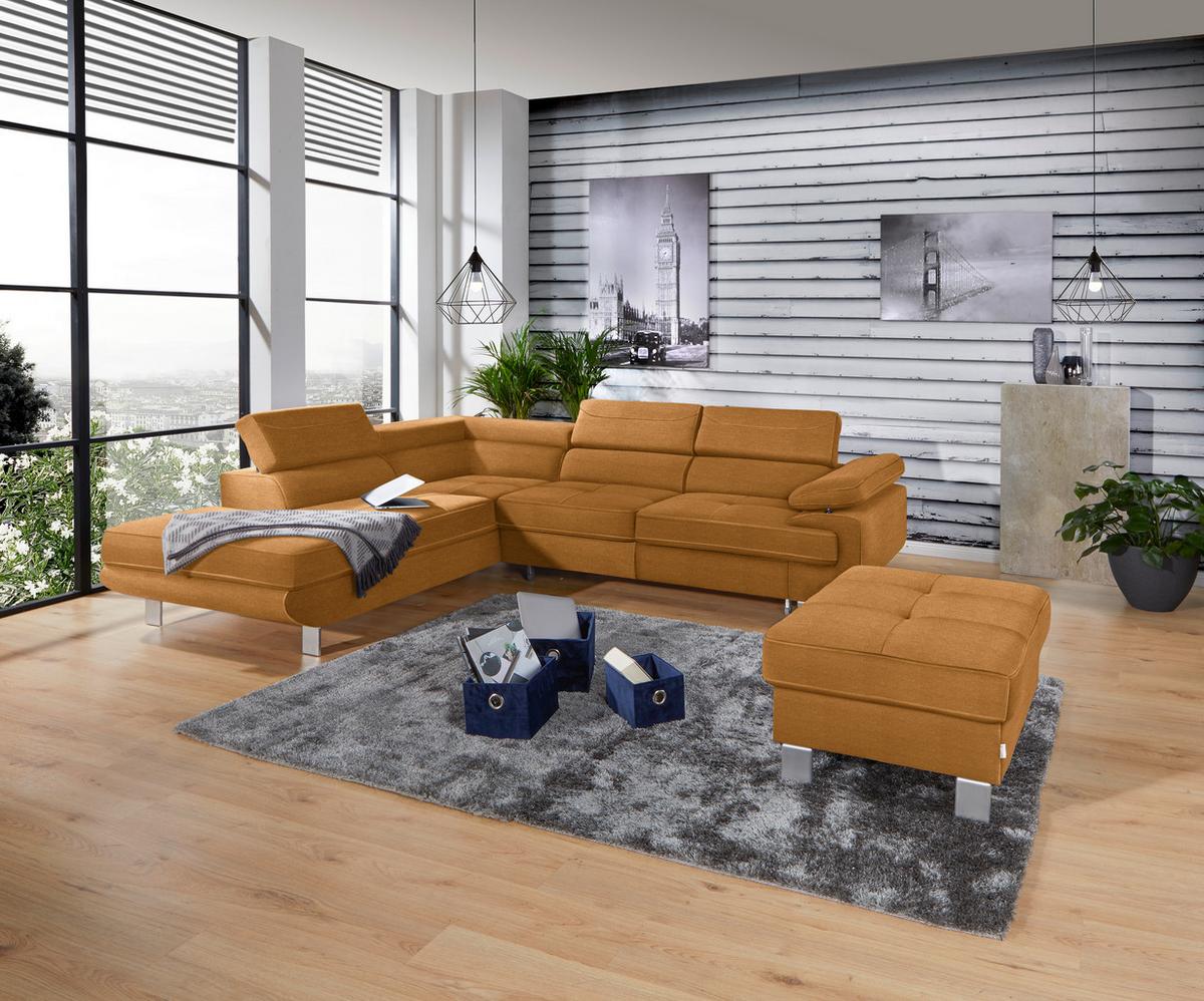Ecksofa mit Schlaffunktion + Bettkasten Savona Webstoff - Orange, MODERN, Textil (230/270cm) - Ondega