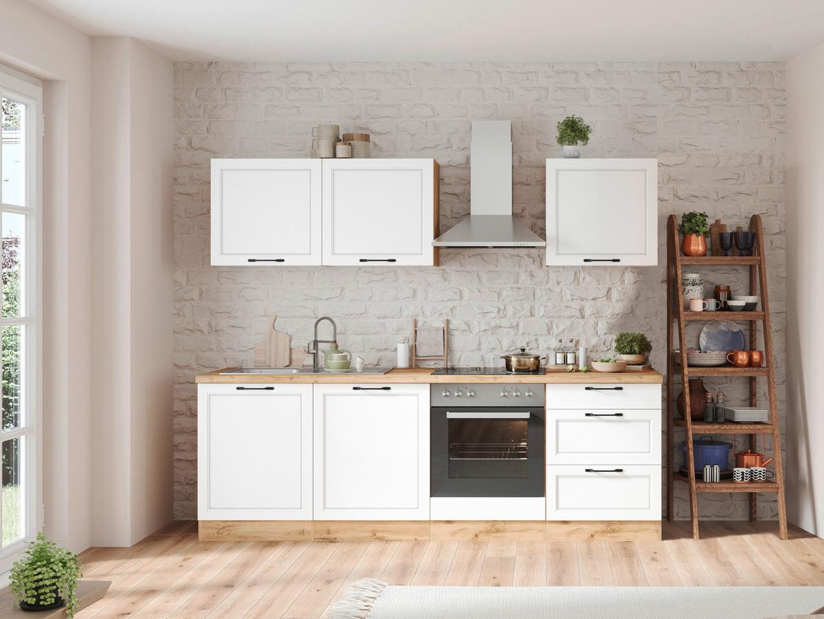 Küchenzeile Meran mit Geräten B: 240 cm Weiß/Eiche Dekor - Eiche Wotan/Weiß, LIFESTYLE, Holzwerkstoff (240cm) - Held