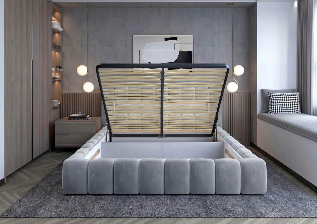 Polsterbett Lamica Hellgrau Lf: 180x200 Cm - Hellgrau/Schwarz, MODERN, Holz (180/200cm) - MID.YOU