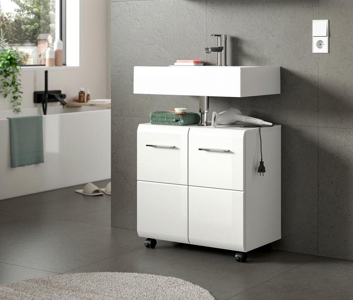 WASCHBECKENUNTERSCHRANK Ice Weiß/Weiß HG B: 60cm - Weiß Hochglanz/Schwarz, Trend, Holzwerkstoff (60/58/30cm) - MID.YOU