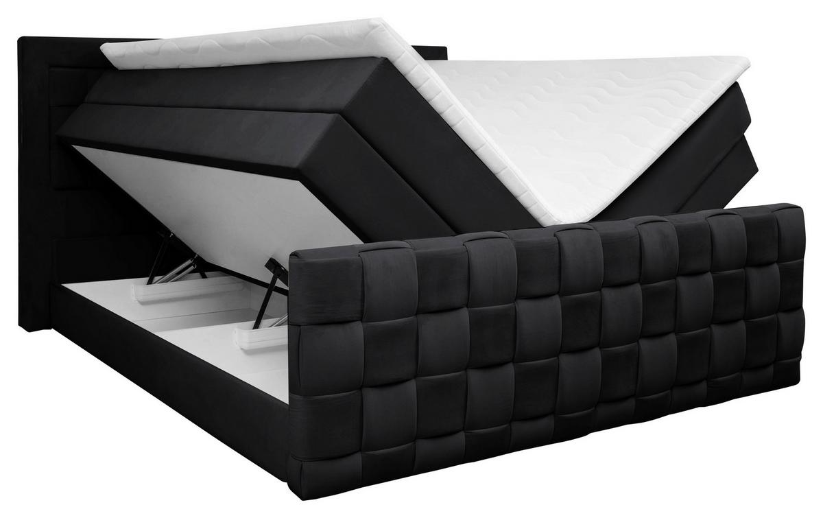 Boxspringbett Grenada Schwarz, Lf: 180x200 cm - Schwarz, MODERN, Textil (180/200cm) - Livetastic