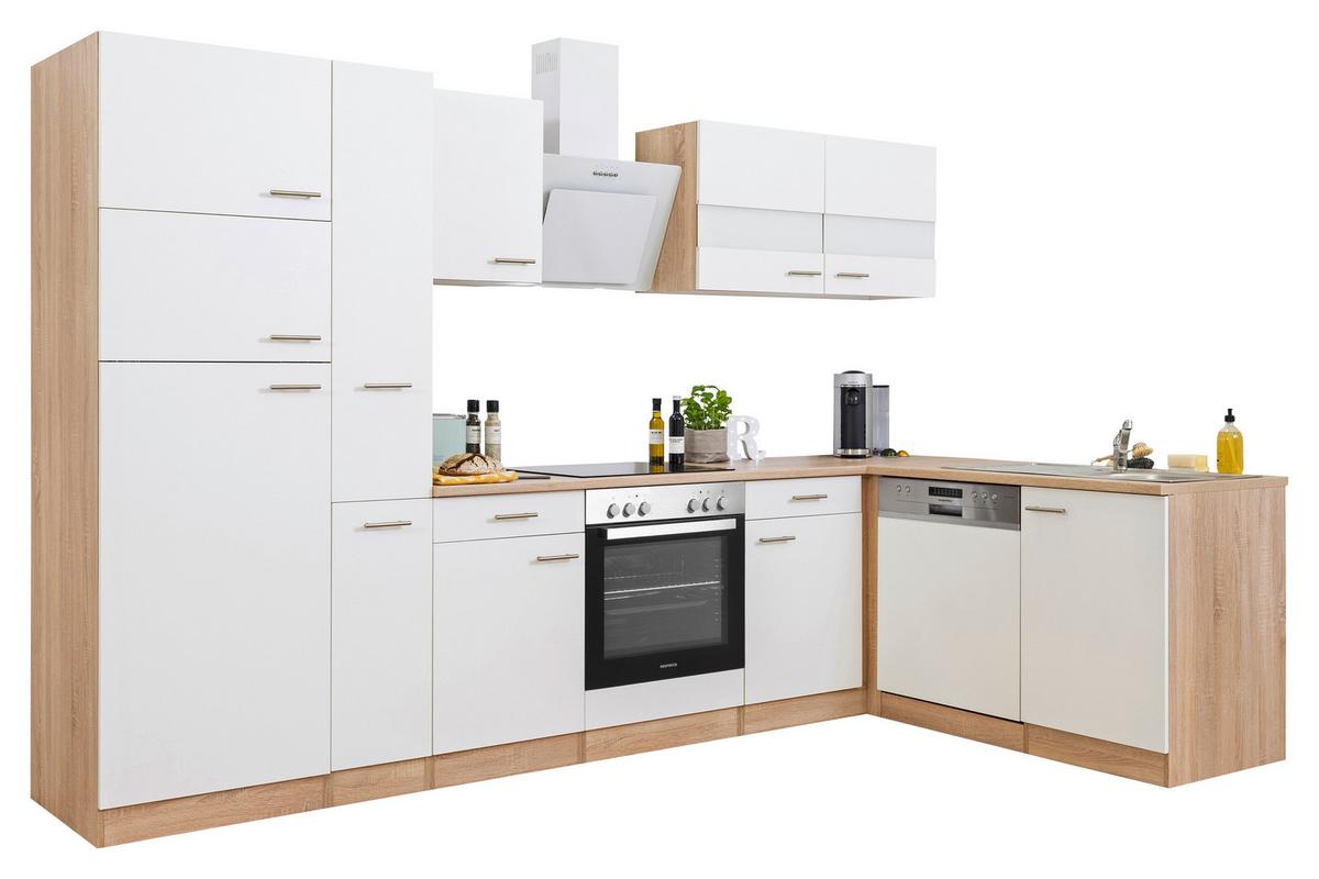 Eckküche Economy mit Geräten 172 cm Weiß/Eichefarben - Eichefarben/Weiß, Basics, Glas/Holzwerkstoff (310/172cm) - Respekta