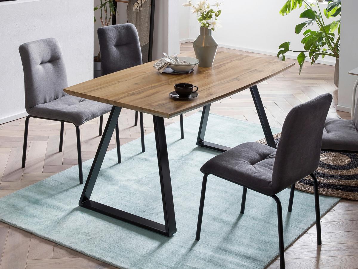 Stuhl-set Hellgrau, B: 44,5cm - Hellgrau/Schwarz, Design, Textil/Metall (44,5/87/55,5cm) - Livetastic