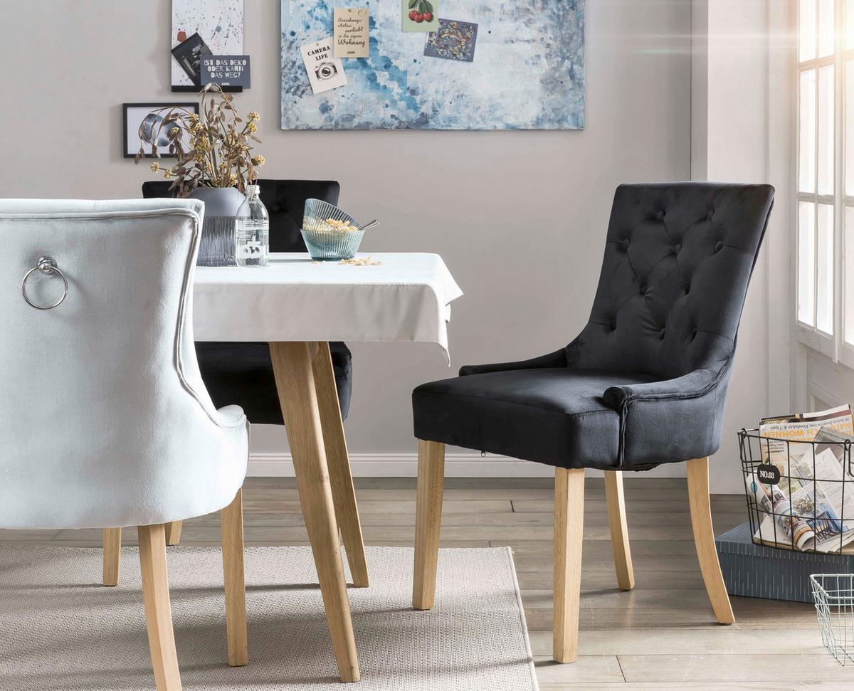 Stuhl-set Samt Schwarz, B: 56cm - Schwarz/Naturfarben, Design, Holz/Textil (56/91/63cm) - Livetastic