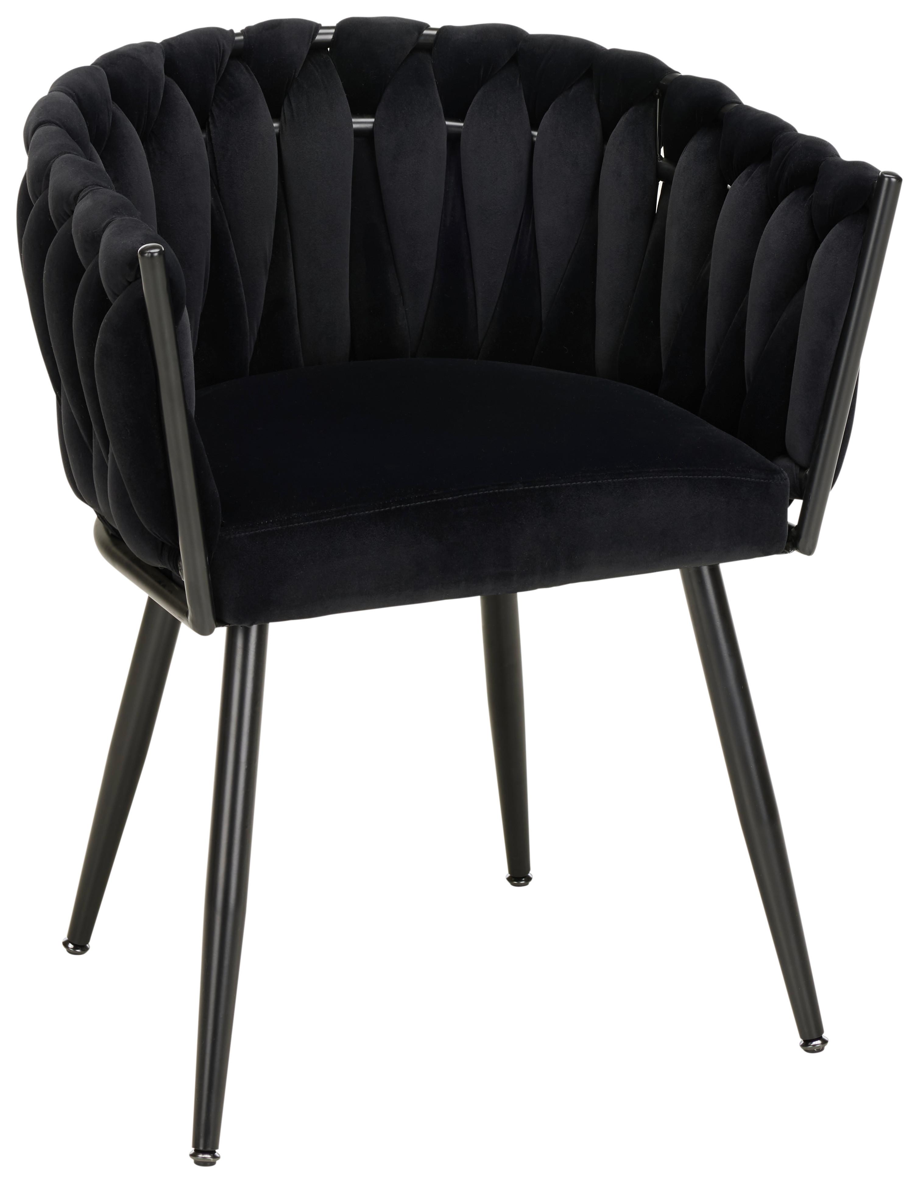 Stolička s podrúčkami čierna zamat - čierna, Modern, kov/drevo (64/78/55cm) - Premium Living