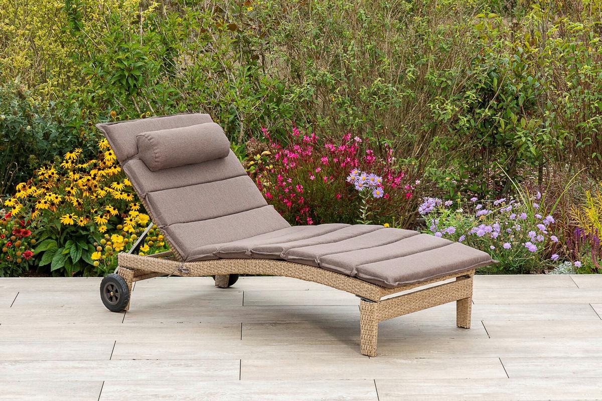 Gartenliege Andalusia - Beige/Braun, MODERN, Textil/Metall (90/100/208cm) - Gardenson