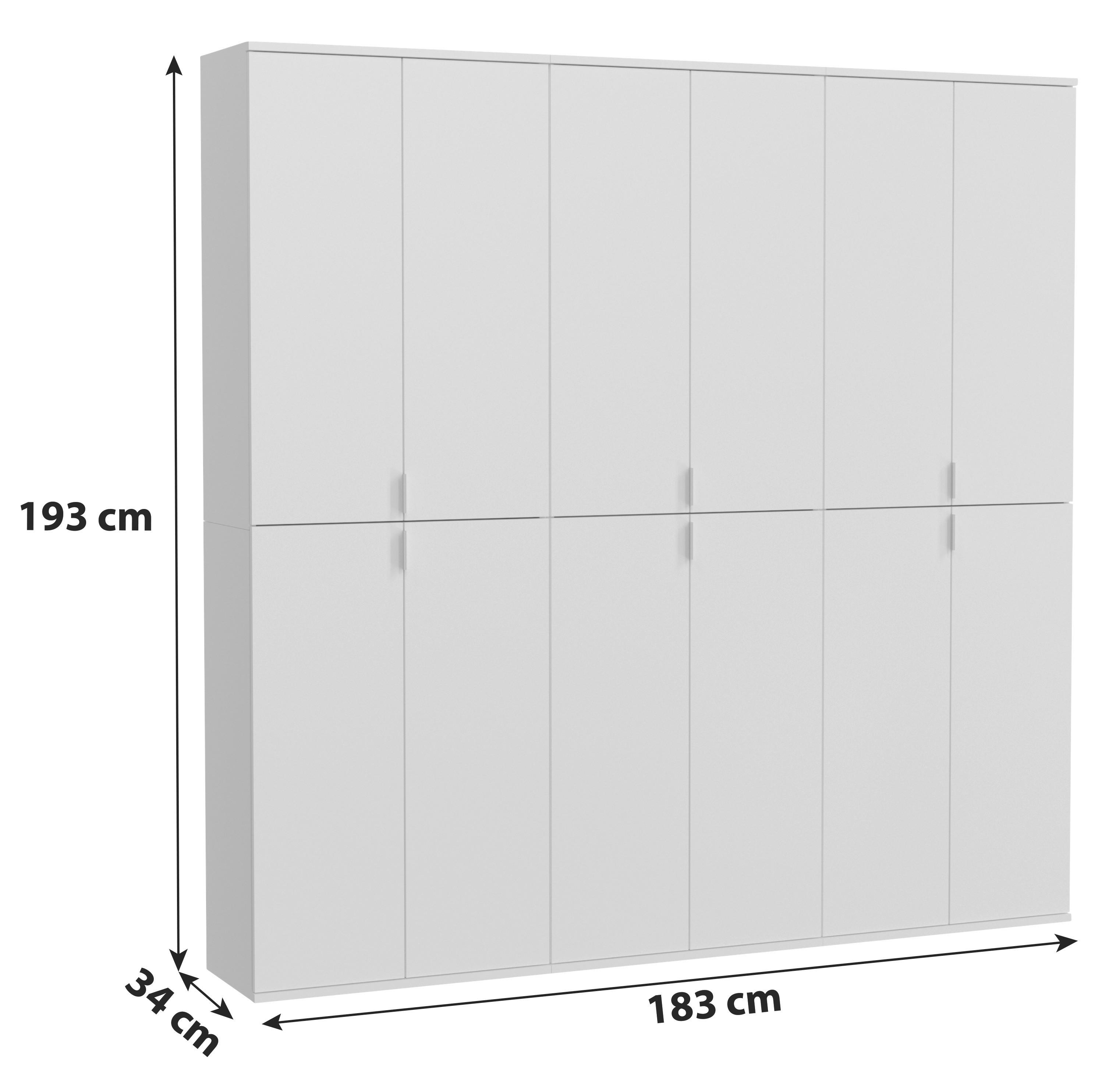 Drehtürenschrank Projekt X Weiß Hg B: 183 cm - Weiß Hochglanz/Weiß, MODERN, Holzwerkstoff (183/193/34cm) - MID.YOU