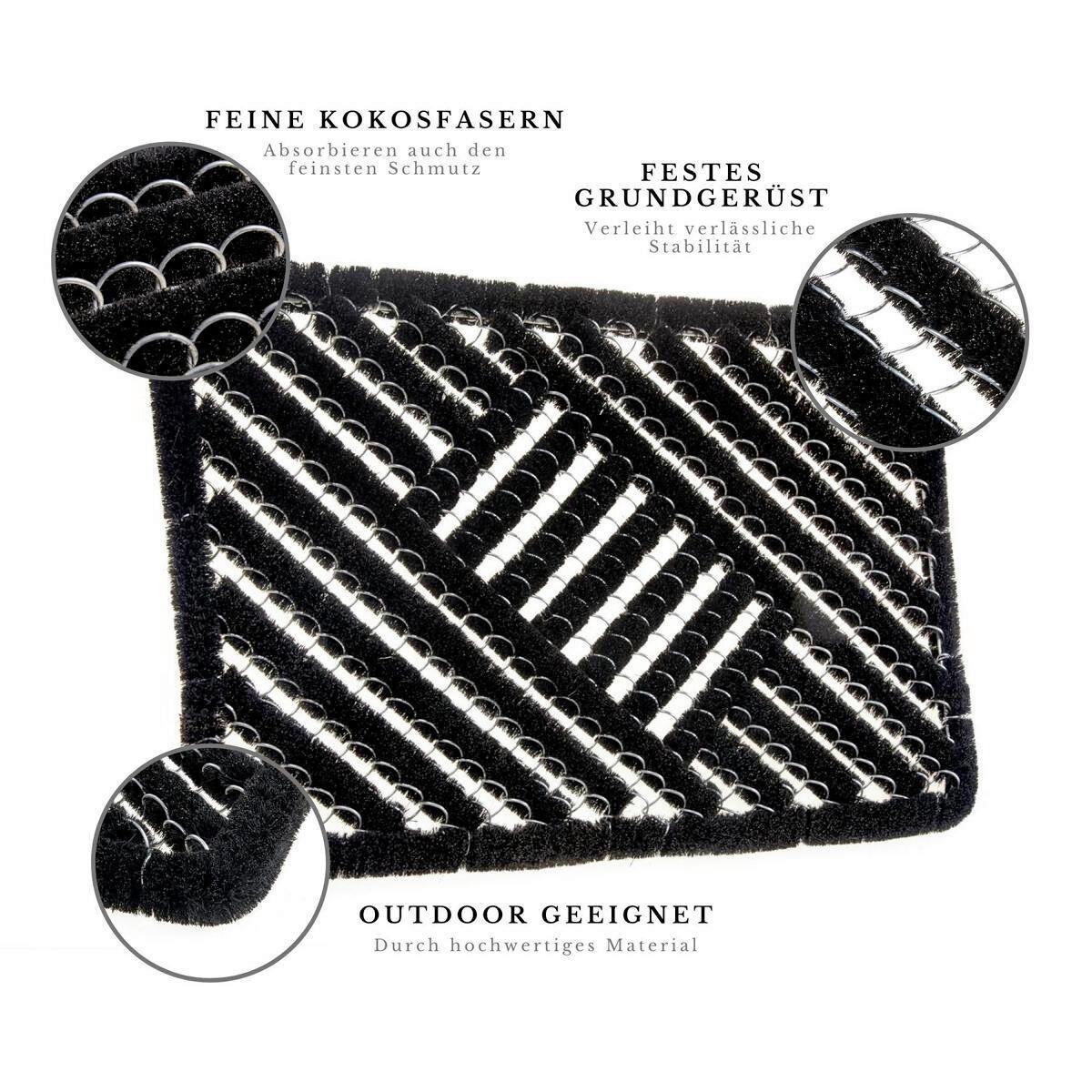 KOKOSMATTE GRID BRUSHES SCHWARZ 45X75 CM - Schwarz, Basics, Naturmaterialien (45/75cm) - Hanse Home