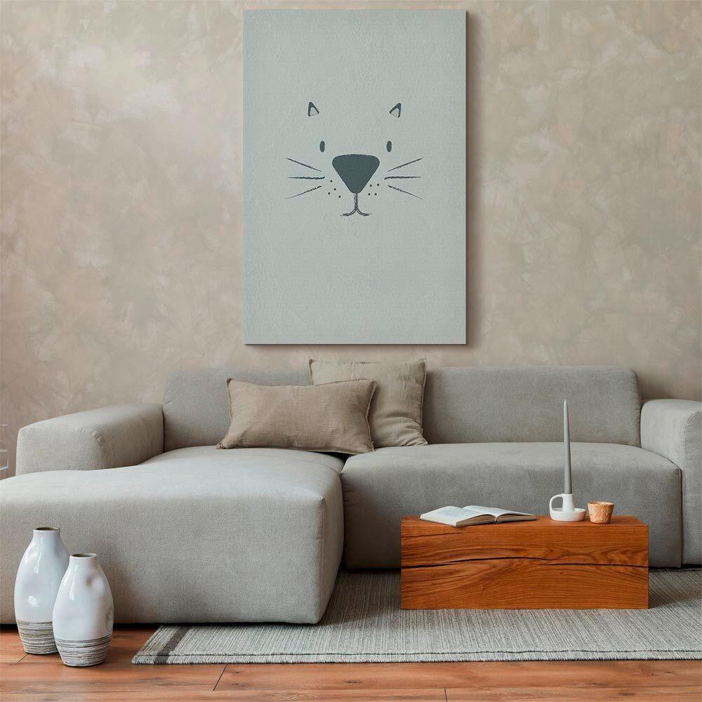 Leinwandbild Cat's Face Hellgrau Dunkelgrau B: 80 cm - Dunkelgrau/Hellgrau, Basics, Holz/Textil (80/120/1,2cm) - artgeist