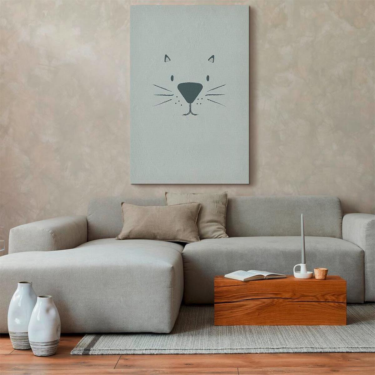 Leinwandbild Cat's Face Hellgrau Dunkelgrau B: 60 cm - Dunkelgrau/Hellgrau, Basics, Holz/Textil (60/90/1,2cm) - artgeist