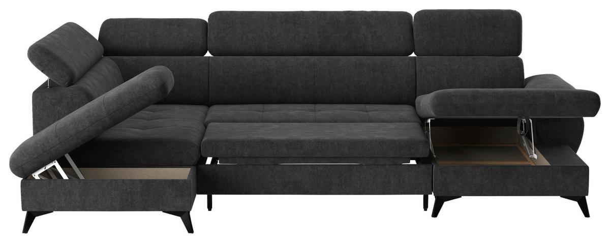Wohnlandschaft Hudson Mit Schlaffunktion Dunkelgrau - Schlammfarben/Dunkelgrau, Textil (207/324/166cm) - MID.YOU