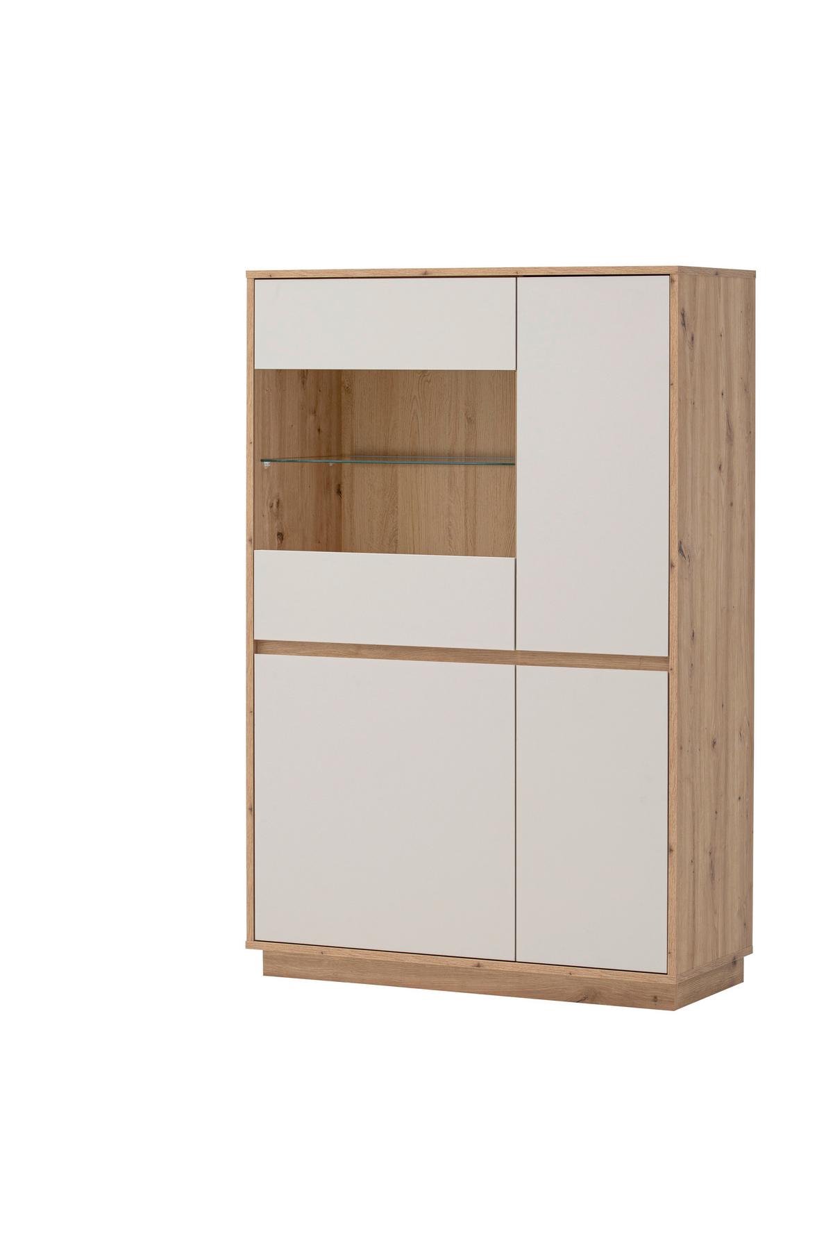 Vitrine Sonora Kaschmir/Eiche B: 75cm - Kaschmir/Eiche Artisan, Design, Glas/Holzwerkstoff (75/144/40cm) - MID.YOU