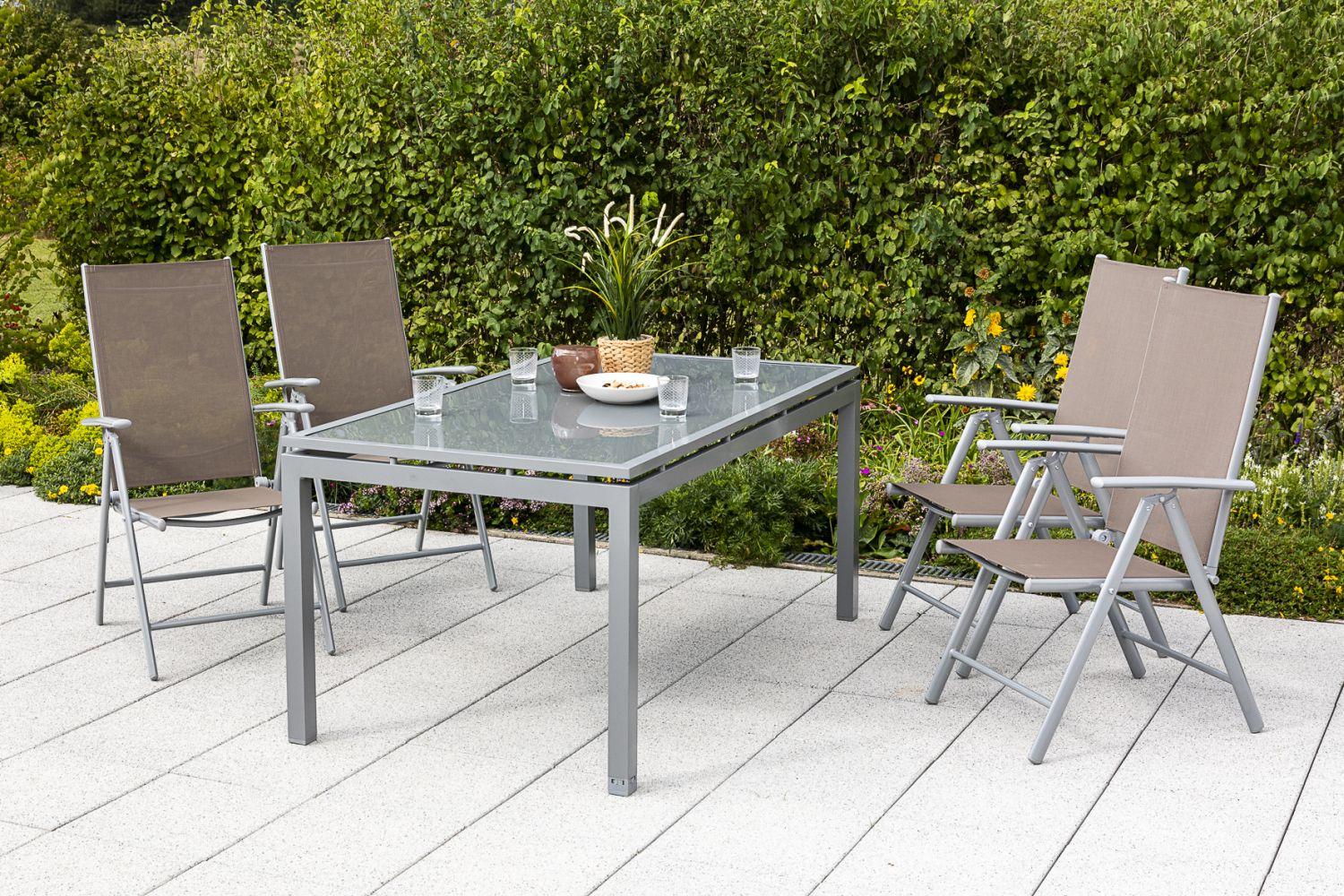 Gartensessel Klappbar Amalfi verstellbar Metall/Textil - Taupe/Silberfarben, ROMANTIK / LANDHAUS, Textil/Metall (57/108/65cm) - Gardenson