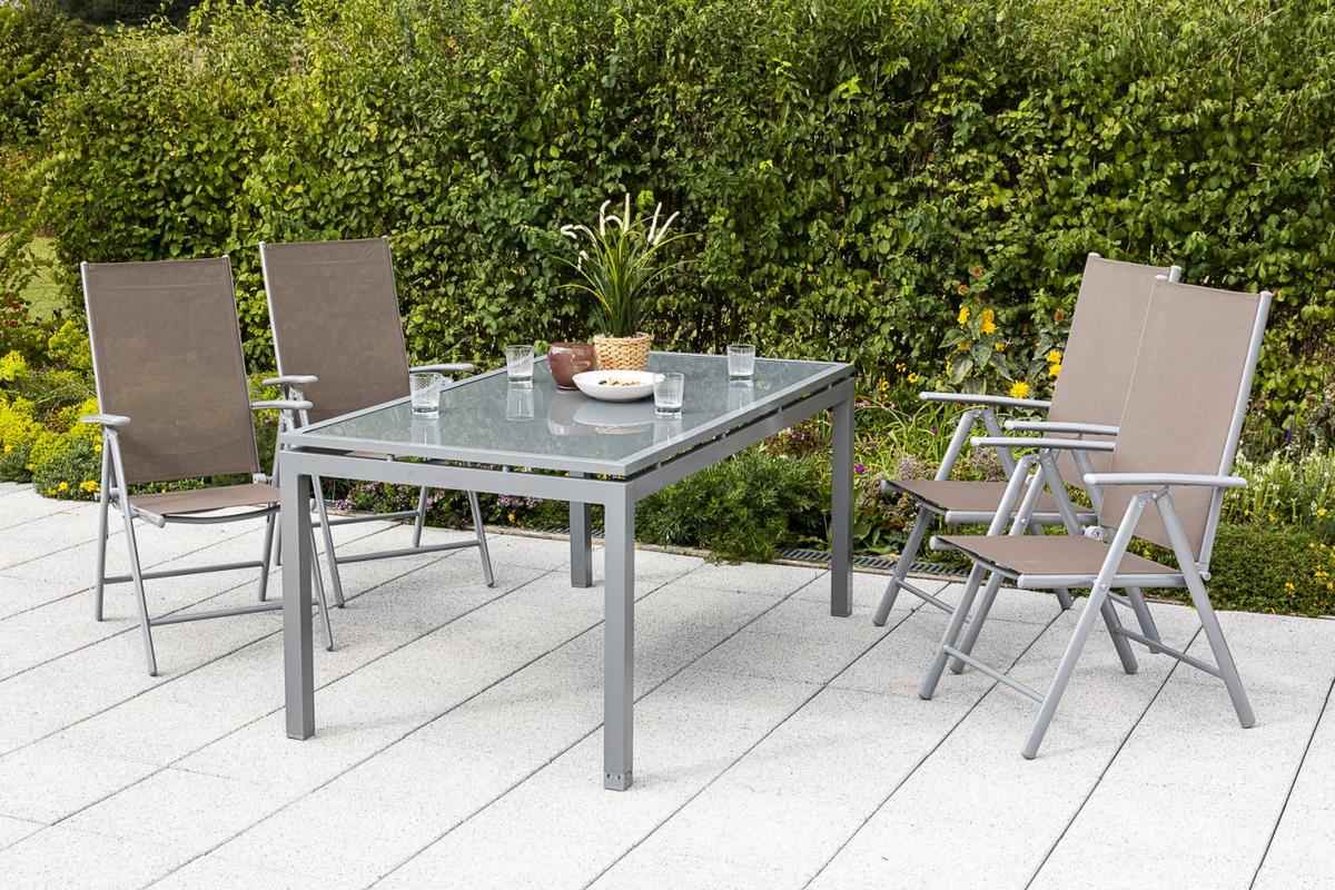 Gartensessel Klappbar Amalfi Verstellbar Metall/textil - Taupe/Silberfarben, ROMANTIK / LANDHAUS, Textil/Metall (57/108/65cm) - Gardenson