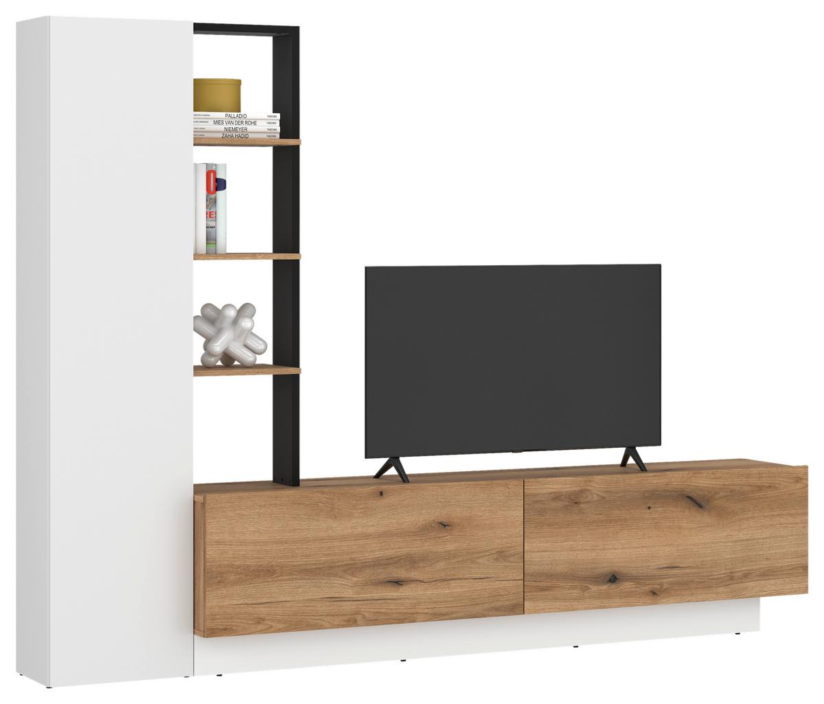 Szekrénysor Tevisa - tölgyfa színű/fekete, Modern, faalapú anyag (230/180/41,6cm)