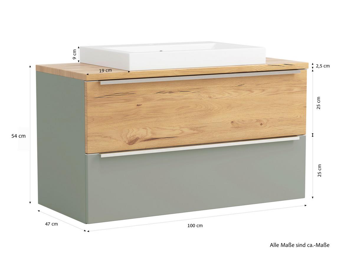 Waschtischkombi Verona Wildeiche/Schilfgrün B: 100cm - Schilfgrün/Wildeiche, Trend, Holzwerkstoff/Stein (100/63/47cm) - Held