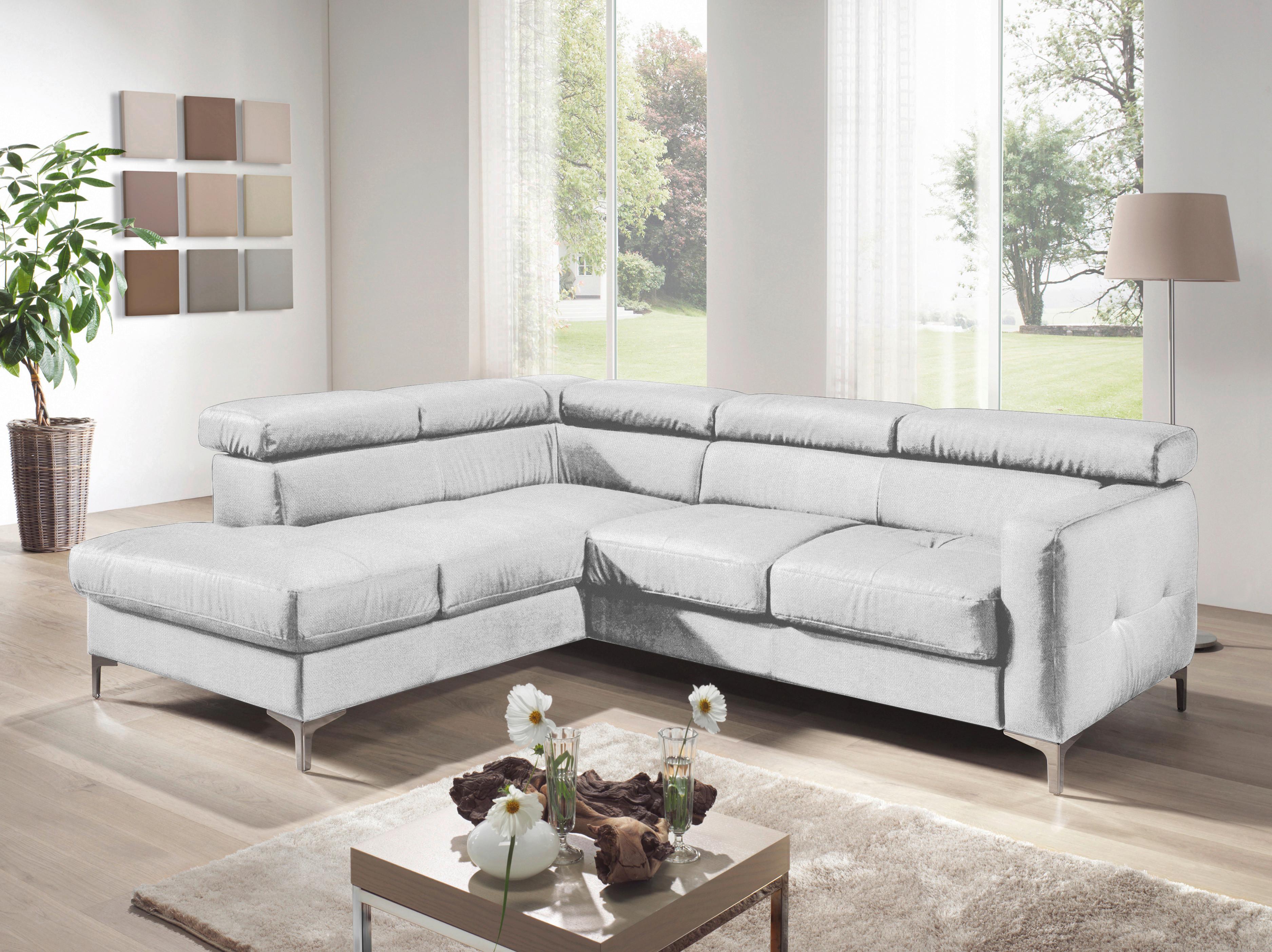 Ecksofa Sammy Hellgrau - Chromfarben/Hellgrau, Design, Textil (207/242cm) - Livetastic