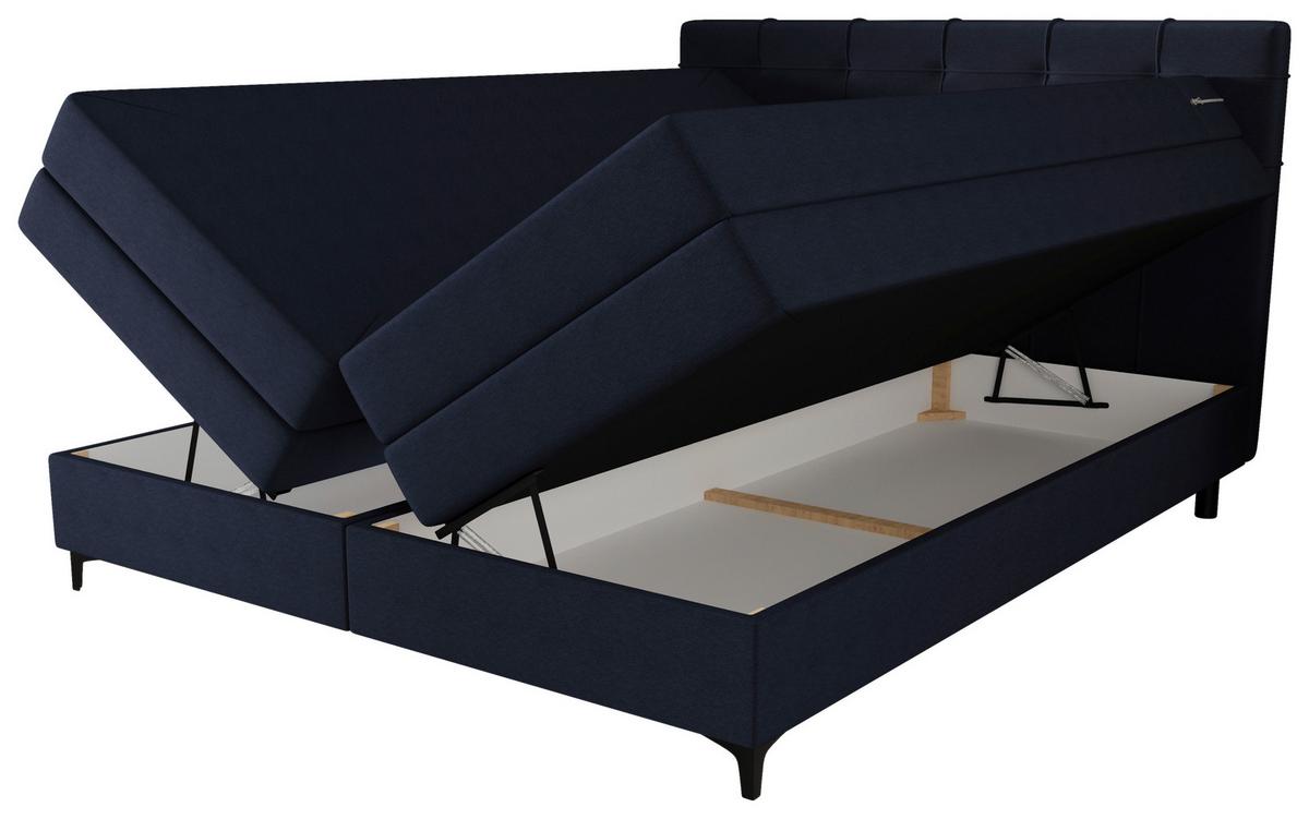 Boxspringbett Mitto mit Topper 180x200 cm - Schwarz/Dunkelblau, KONVENTIONELL, Textil/Metall (180/200cm)