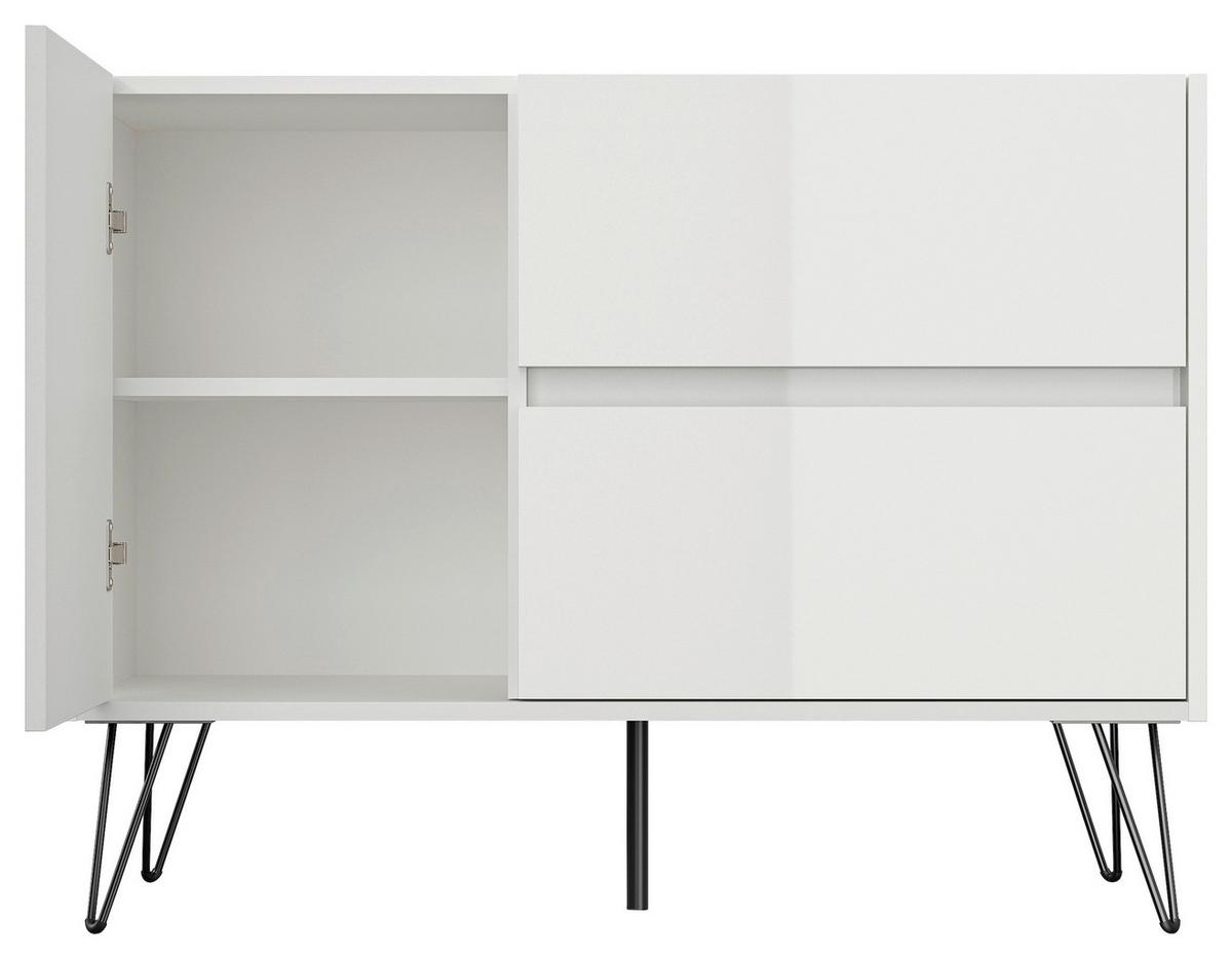 Sideboard Posseik Industrial Weiß B: 99 Cm - Weiß Hochglanz/Schwarz, Design, Holzwerkstoff (99/75,8/42cm) - P & B