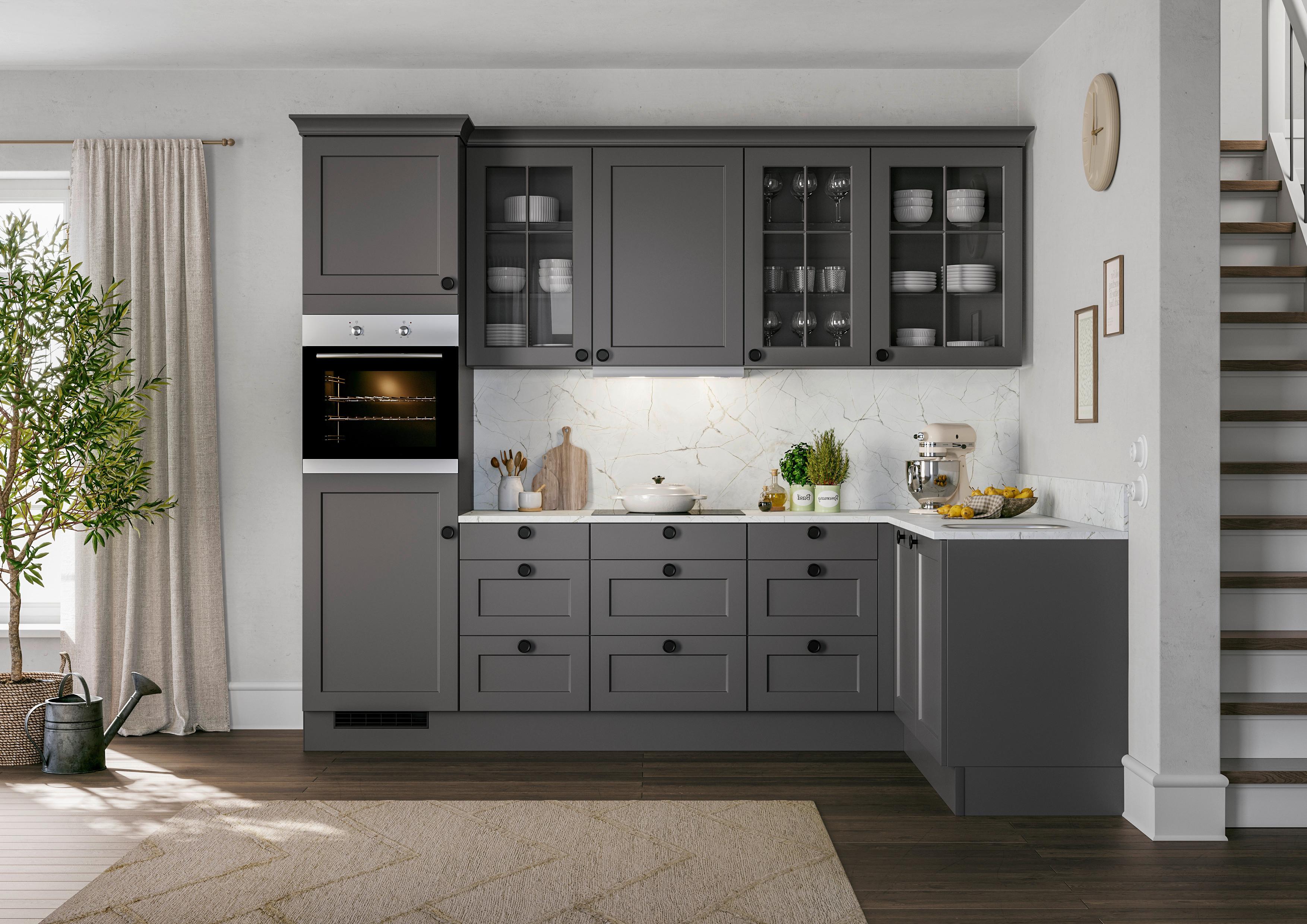 Eckküche Ip 4250 - Graphitfarben/Weiß, ROMANTIK / LANDHAUS, Holzwerkstoff (285/185cm) - Impuls