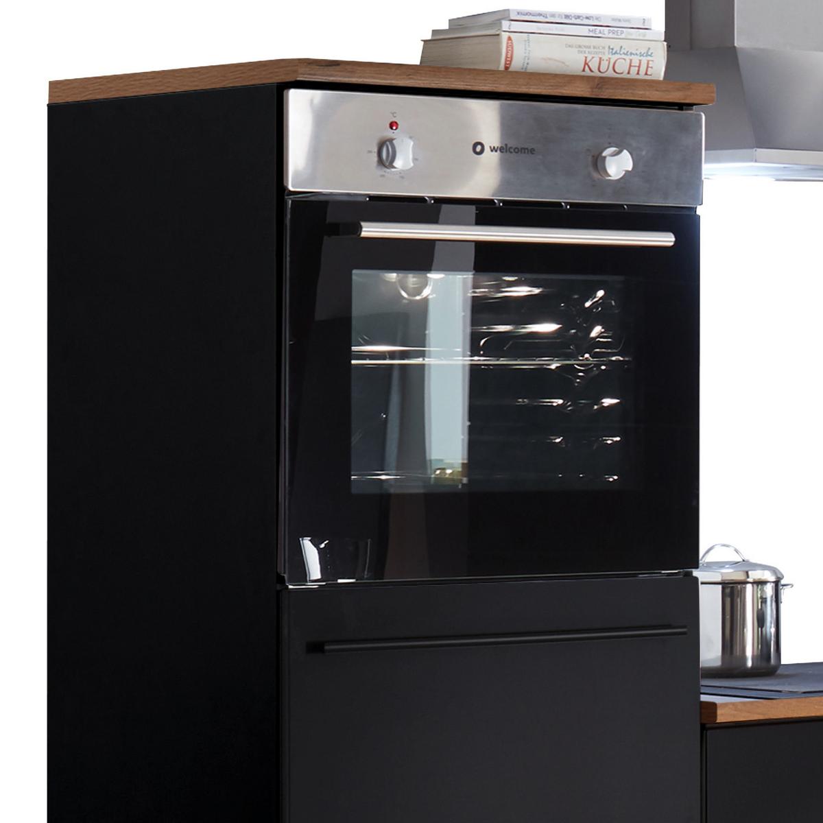 Küchenzeile Jazz mit Geräte B: 260 cm Schwarz/Eiche Dekor - Eichefarben/Schwarz, LIFESTYLE, Holzwerkstoff (260cm) - MID.YOU