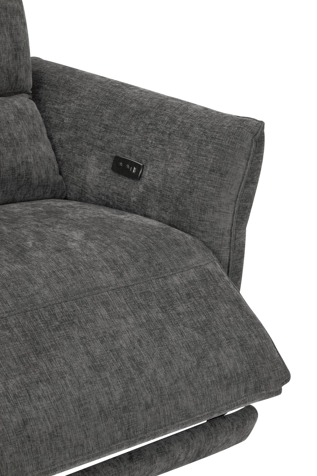 Dvoumístná pohovka CAPE TOWN, šedá, eletrická relax.funkce - černá/tmavě šedá, Moderní, kov/dřevo (200/98/93cm) - Mömax