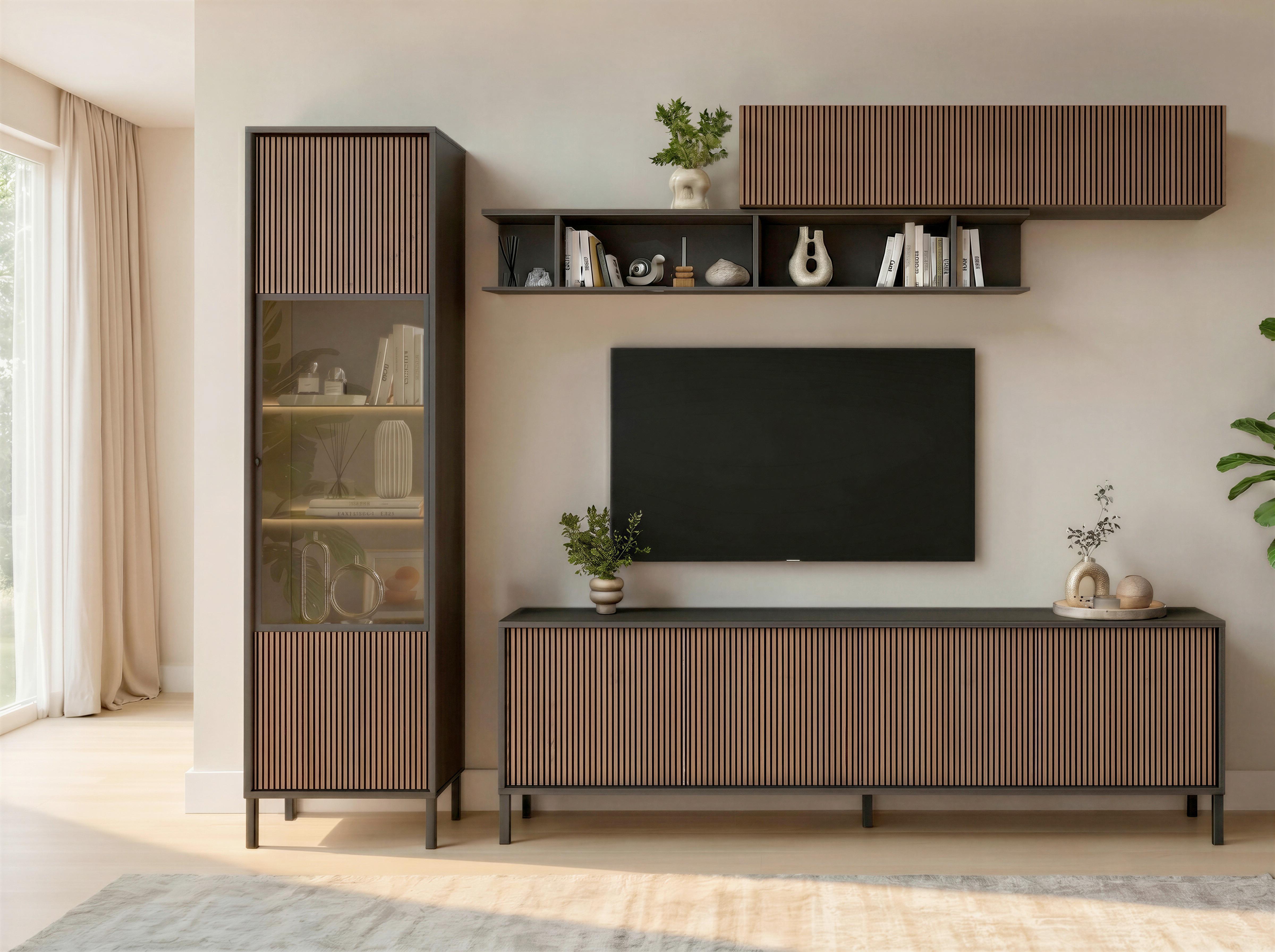 Wandregal Cortina Braun/Lavagrau B: 138-208cm - Lavagrau/Braun, MODERN, Holzwerkstoff (138-205/48/30cm)