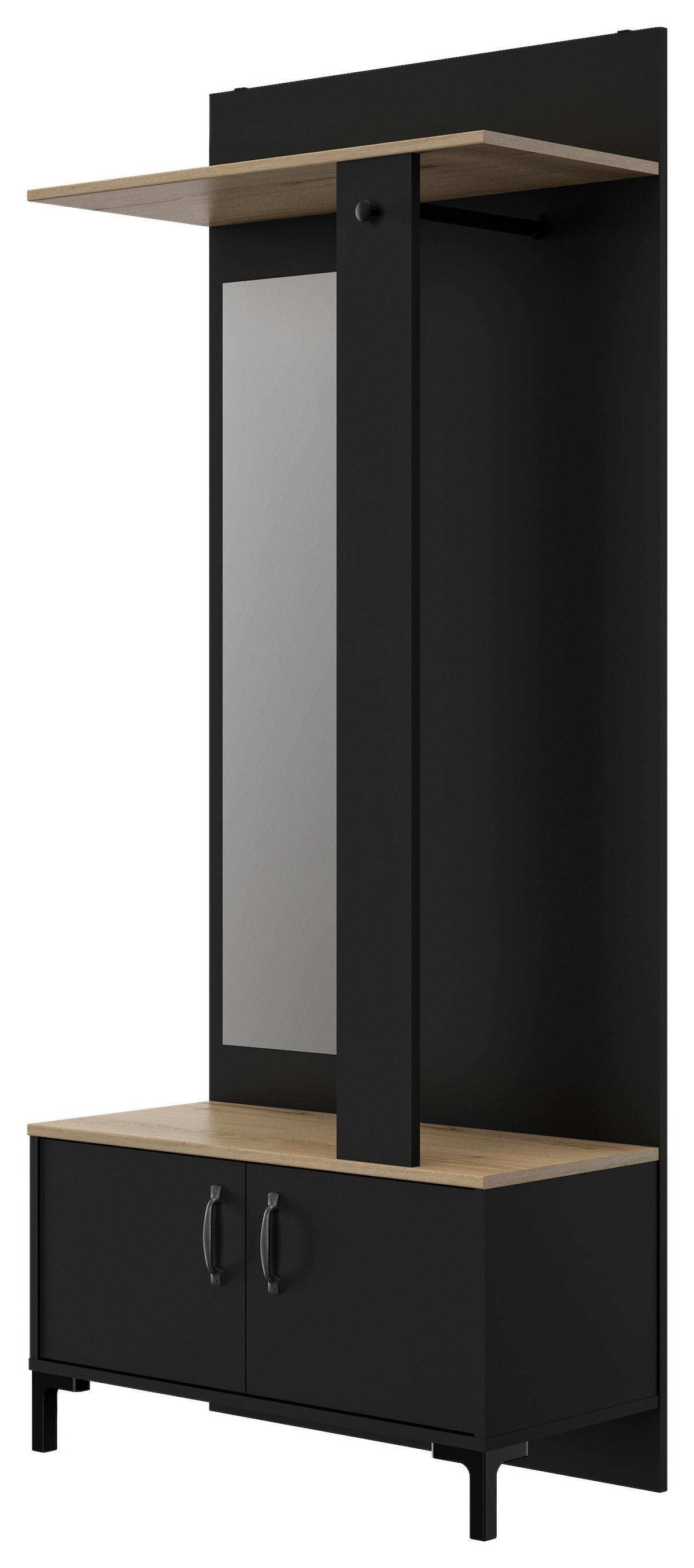 Garderobe Store Eiche Dekor/Schwarz, B: 81cm - Eichefarben/Schwarz, MODERN, Holzwerkstoff (81/190/37cm) - MID.YOU