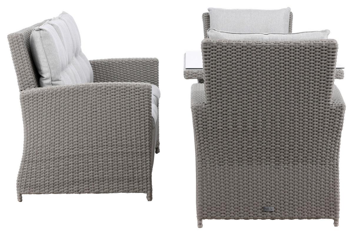 Loungegarnitur 4-Tlg Brentwood aus Kunststoff/Glas mit Kissen - Grau, KONVENTIONELL, Glas/Kunststoff - Gardenson