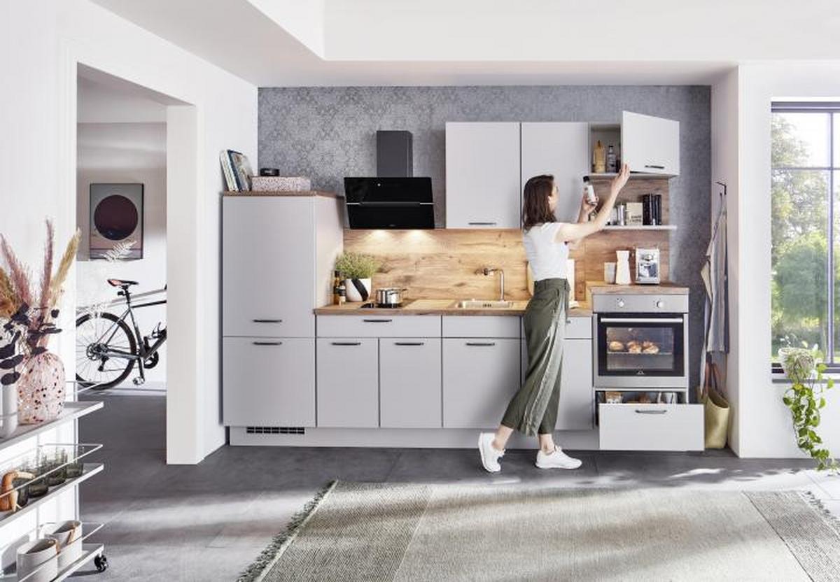 Küchenzeile Fontana Ohne Geräte 295 Cm Steingrau - Eichefarben/Grau, MODERN, Holzwerkstoff (295cm)