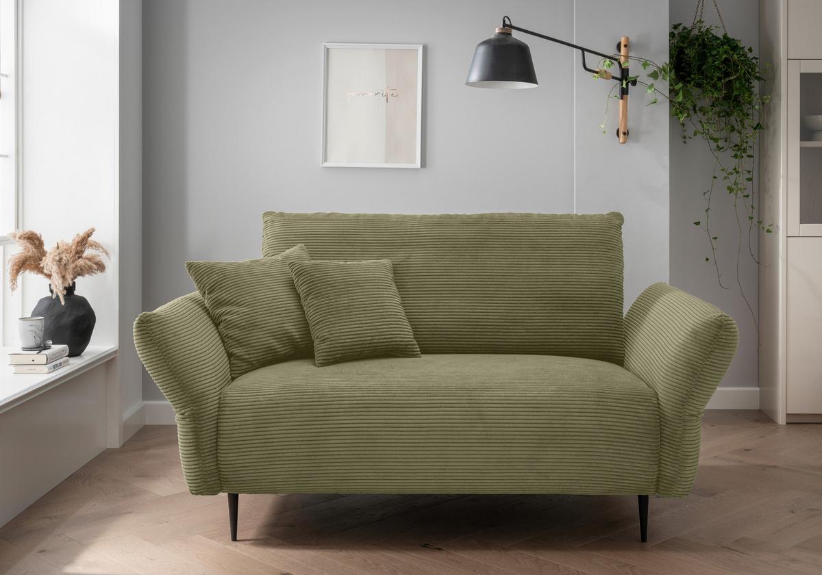 2-Sitzer-Sofa Vanilla Olivgrün, B: 163 cm - Schwarz/Olivgrün, Design, Textil (163/97/102cm) - Livetastic