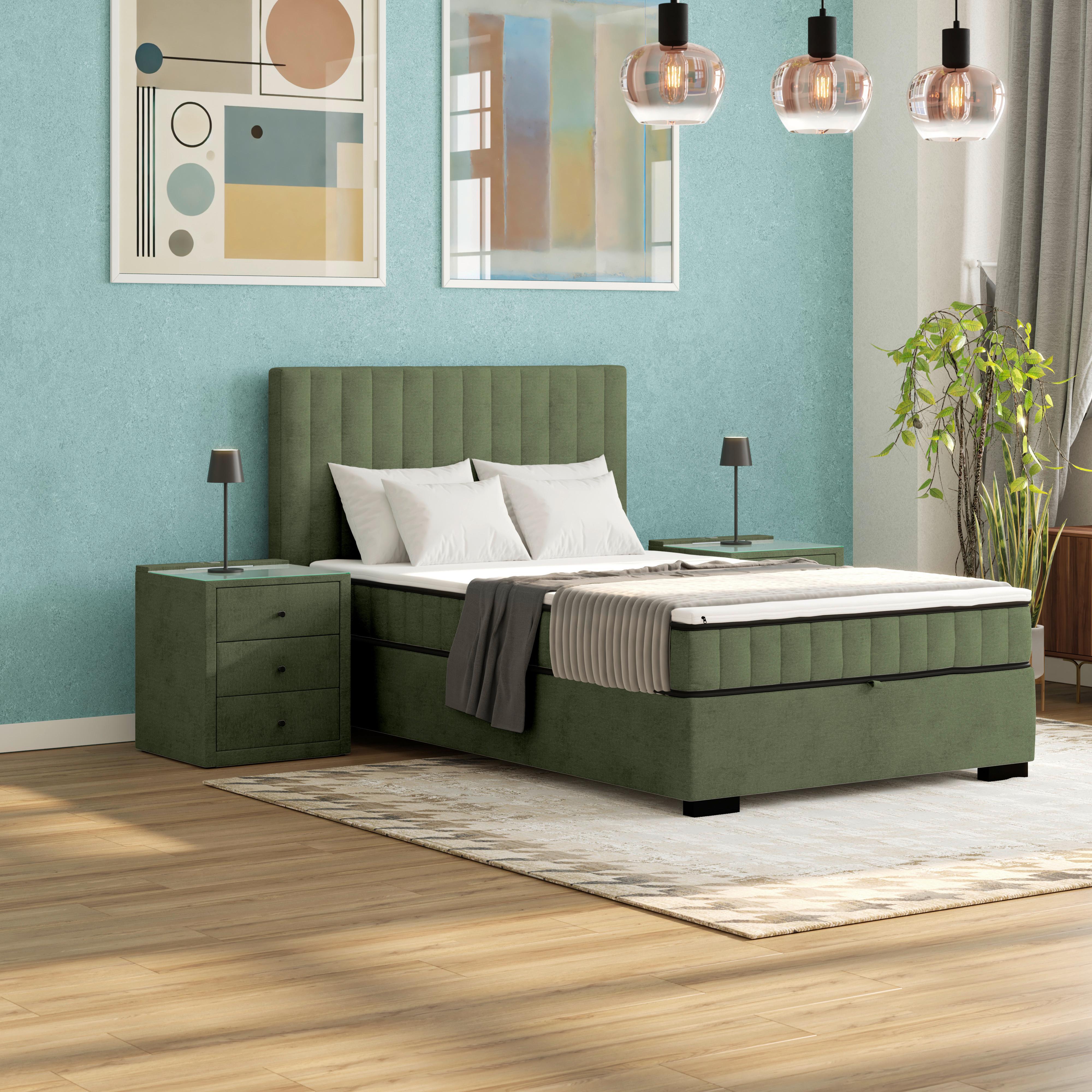 Boxbett Maya inkl. Bettkasten Olivgrün 140x220 cm - Schwarz/Olivgrün, MODERN, Holz/Holzwerkstoff (140/220cm)