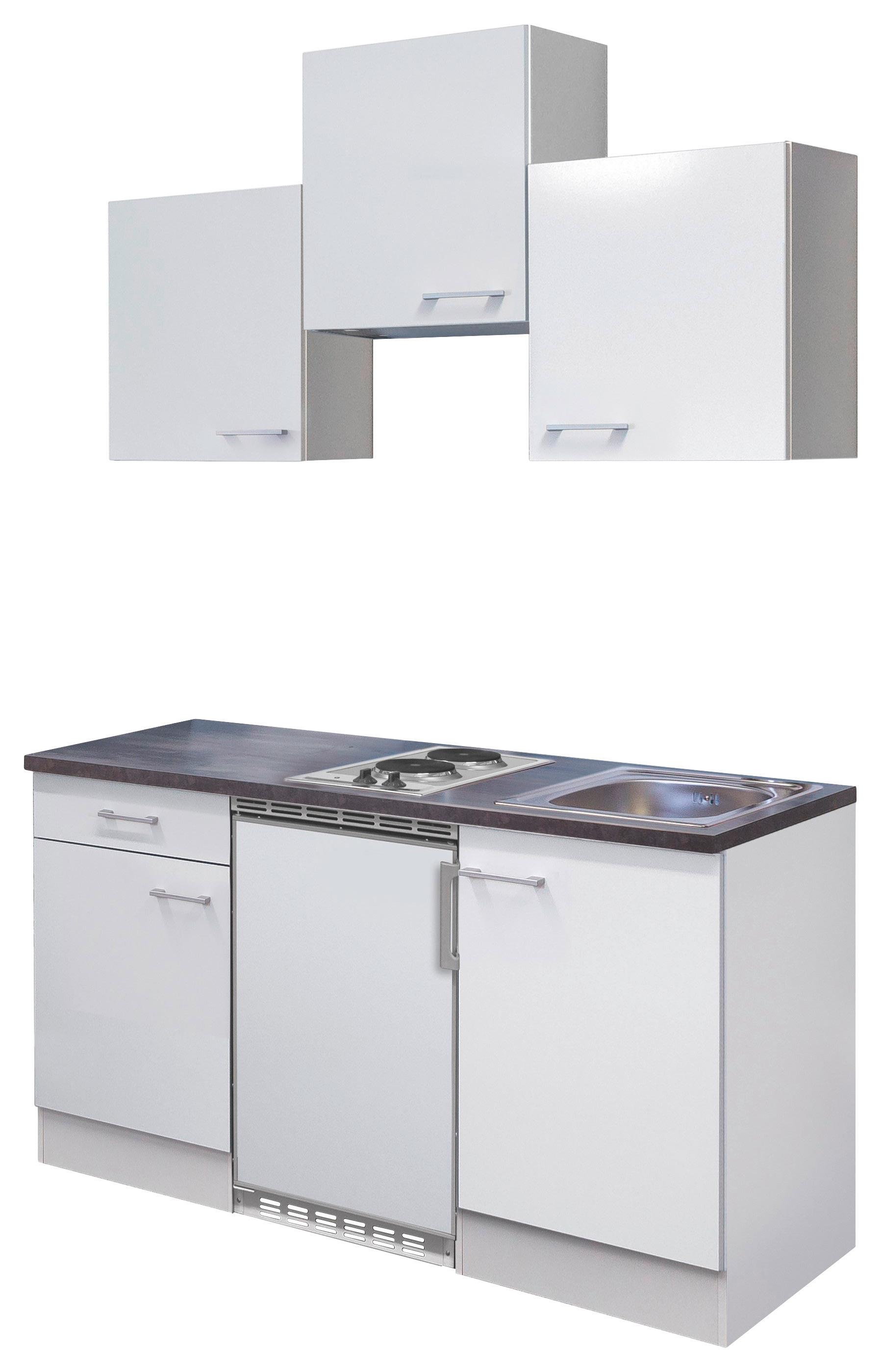 Minikuchyně LUCCA včetně spotřebičů a dřezu - bílá/barvy hliníku, Konvenční, kompozitní dřevo/plast (150cm)