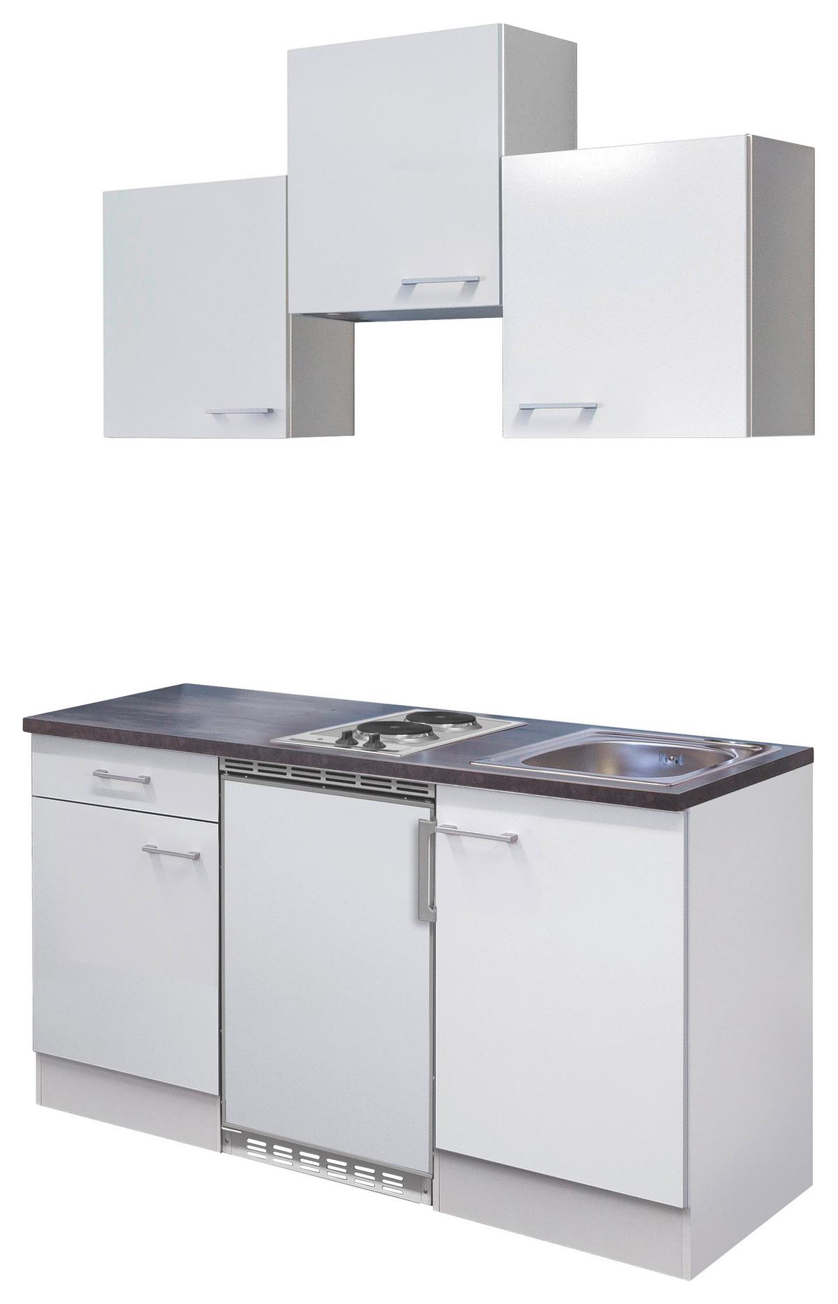 Minikuchyně LUCCA včetně spotřebičů a dřezu - bílá/barvy hliníku, Konvenční, kompozitní dřevo/plast (150cm)