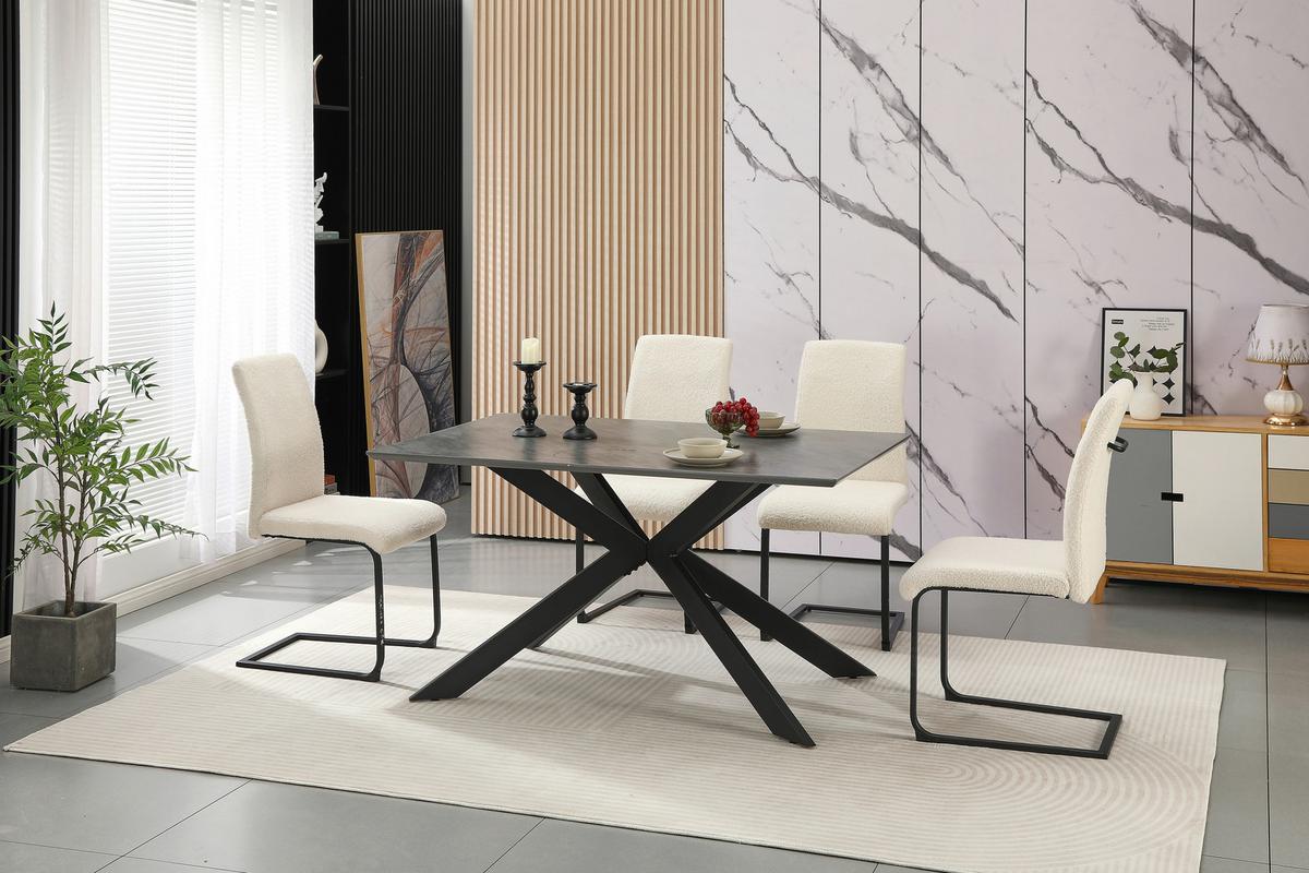 Tischgruppe Brisbane - Schwarz/Weiß, MODERN, Holzwerkstoff/Textil (140/75/90cm)