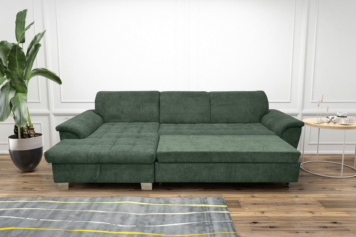 Ecksofa Mit Schlaffunktion & Bettkasten Franzi Grün - Eichefarben/Grün, KONVENTIONELL, Textil (170/279cm) - MID.YOU