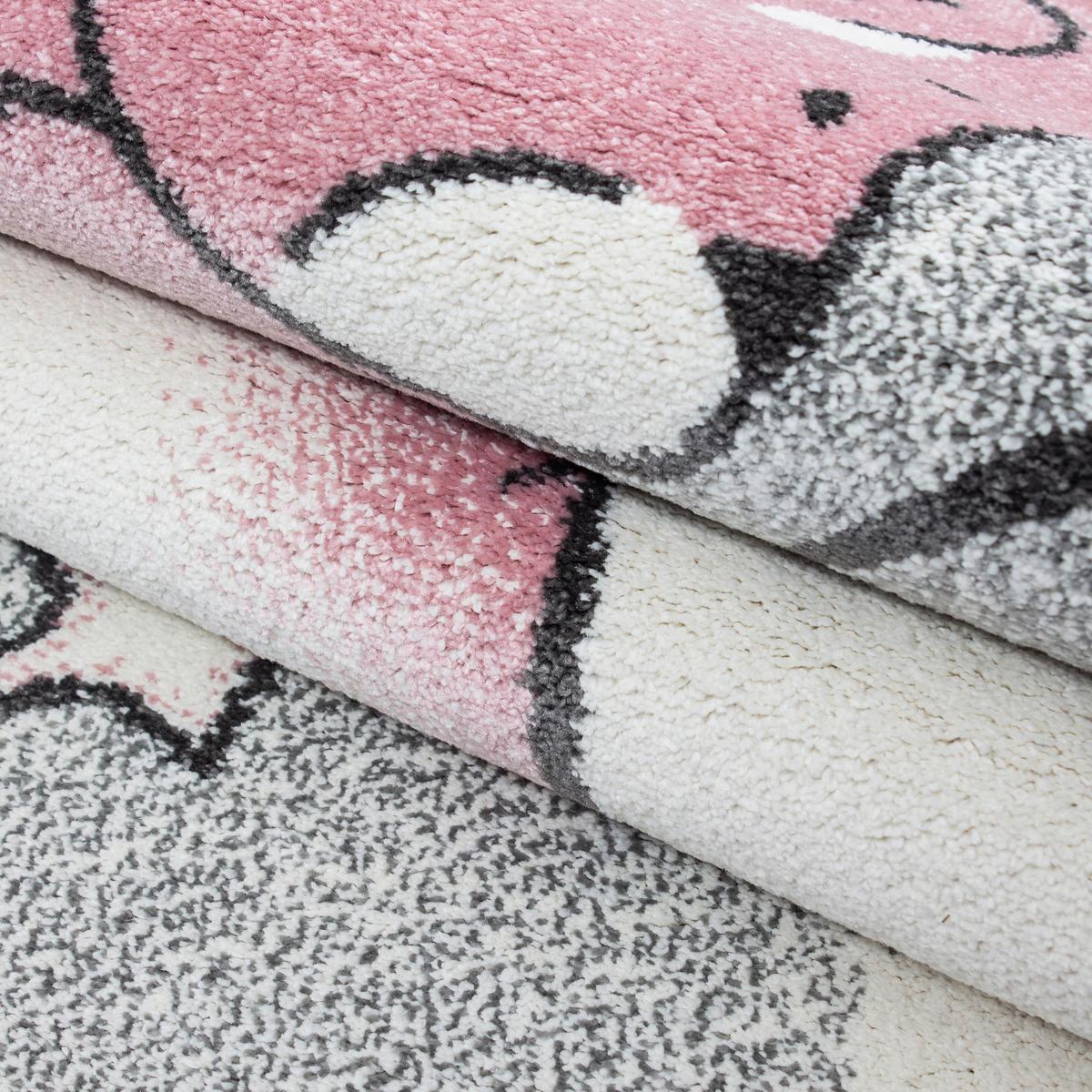 Kinderteppich Rund Bär Grau/weiß/pink Kids Ø 160 Cm - Pink/Weiß, Trend, Textil (160cm)