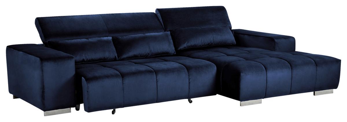 Ecksofa mit Relaxfunktion Orion Kopfstütze Klappbar Dunkelblau - Silberfarben/Dunkelblau, KONVENTIONELL, Textil (307/186cm) - Livetastic