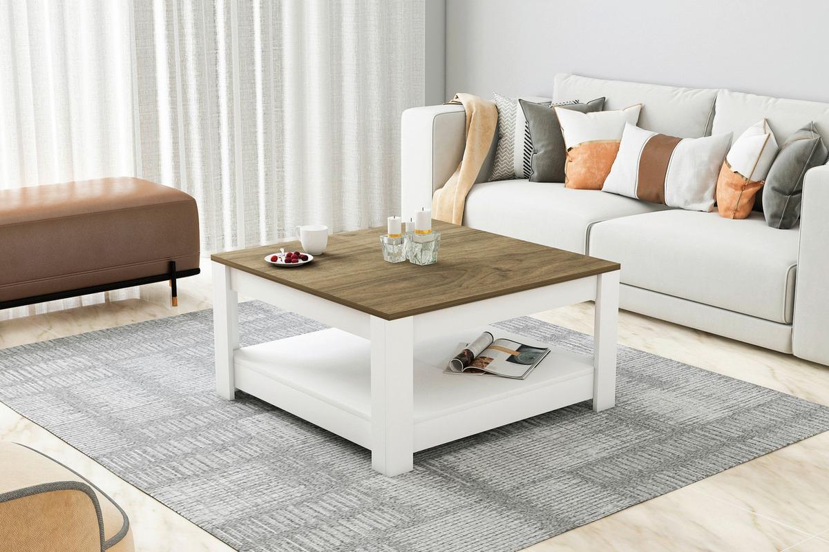 KONFERENČNÝ STOLÍK ATHENA - biela/farba vlašského orecha, Design, kompozitné drevo (89/89/45cm) - Livetastic