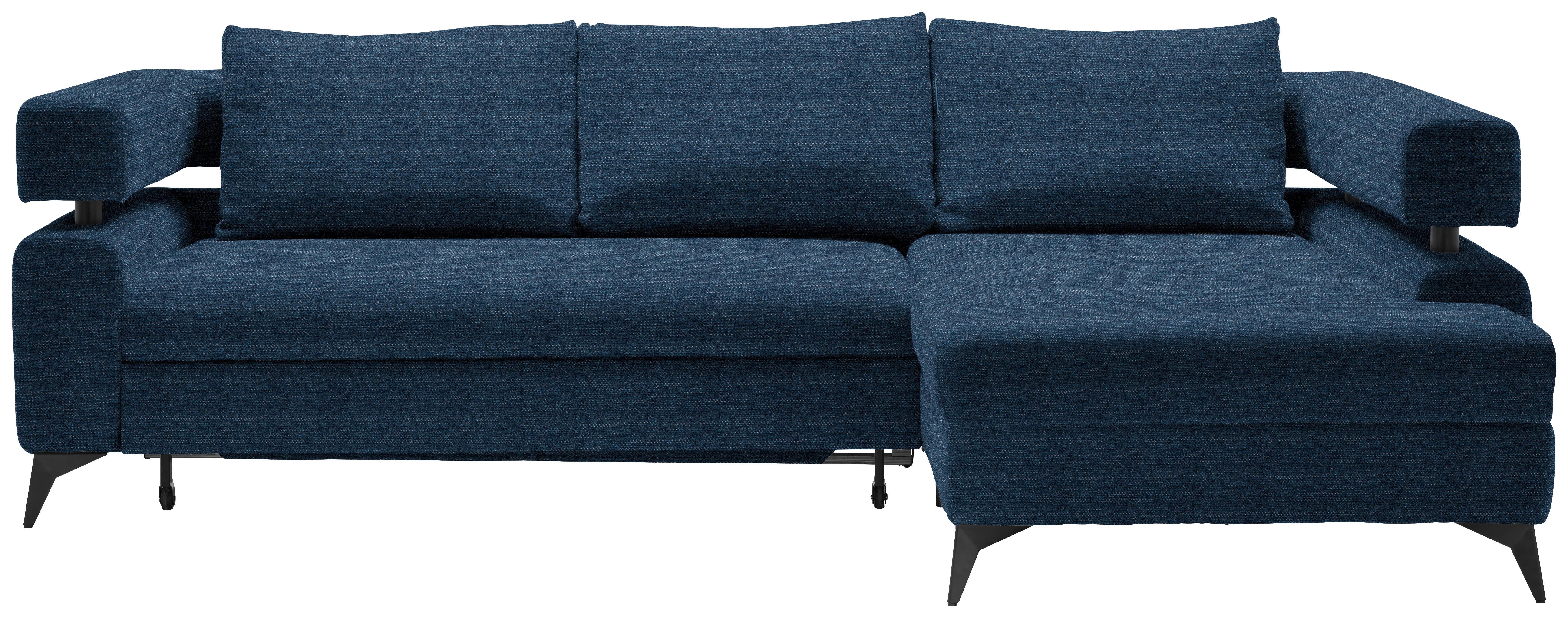 Sedacia súprava ROSALIE, pravá s úložným priestorom a lôžkom - čierna/tmavomodrá, Konventionell, kov/textil (265/184cm)