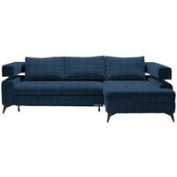 Rohová sedačka ROSALIE, pravá s úložným prostorem a lůžkem - černá/tmavě modrá, Konvenční, kov/textil (265/184cm)