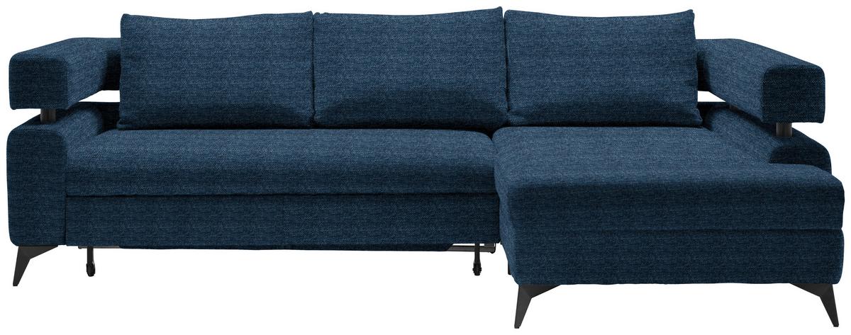 Rohová sedačka ROSALIE, pravá s úložným prostorem a lůžkem - černá/tmavě modrá, Konvenční, kov/textil (265/184cm)