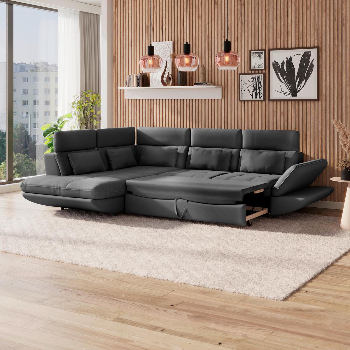 Wohnlandschaft Park mit Schlaffunktion Anthrazit - Anthrazit/Schwarz, MODERN, Textil (233/311cm) - Luca Bessoni