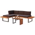 Loungegarnitur 3-Tlg. aus Holz/Metall mit Kissen - Grau, MODERN, Holz/Metall (175/71,5/140cm) - Beldano