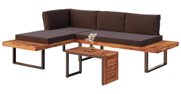 Loungegarnitur 3-Tlg. aus Holz/Metall mit Kissen - Grau, MODERN, Holz/Metall (175/71,5/140cm) - Beldano